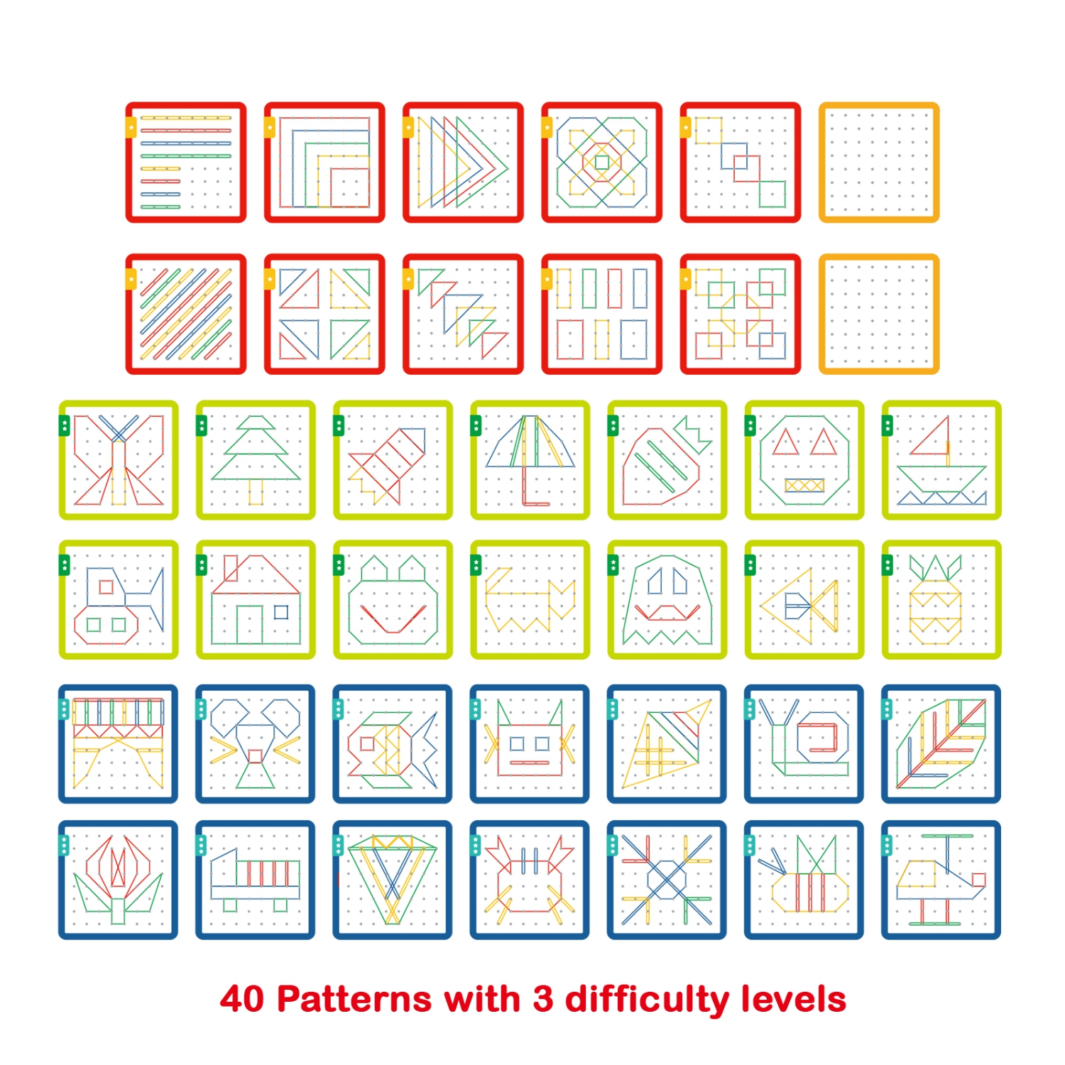TOOKYLAND Wooden Geoboard for Kids - 69pcs - Board, Rubber Bands and Pattern Cards, Ages 3+