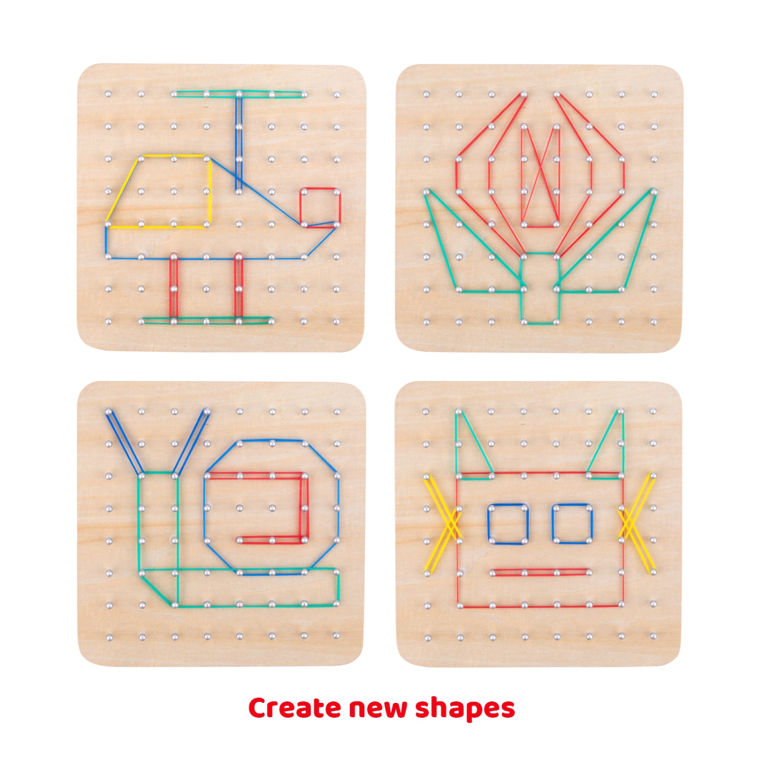 TOOKYLAND Wooden Geoboard for Kids - 69pcs - Board, Rubber Bands and Pattern Cards, Ages 3+