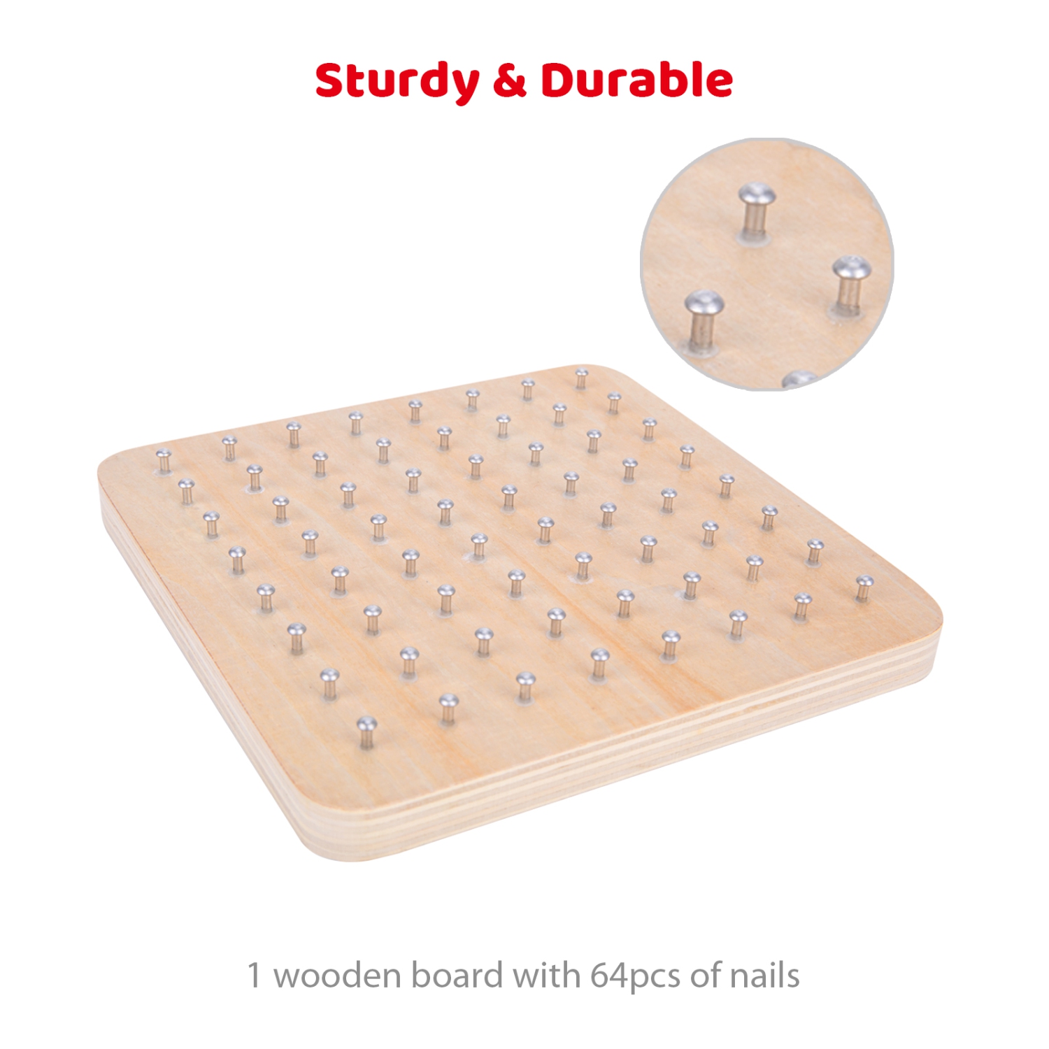 TOOKYLAND Wooden Geoboard for Kids - 69pcs - Board, Rubber Bands and Pattern Cards, Ages 3+