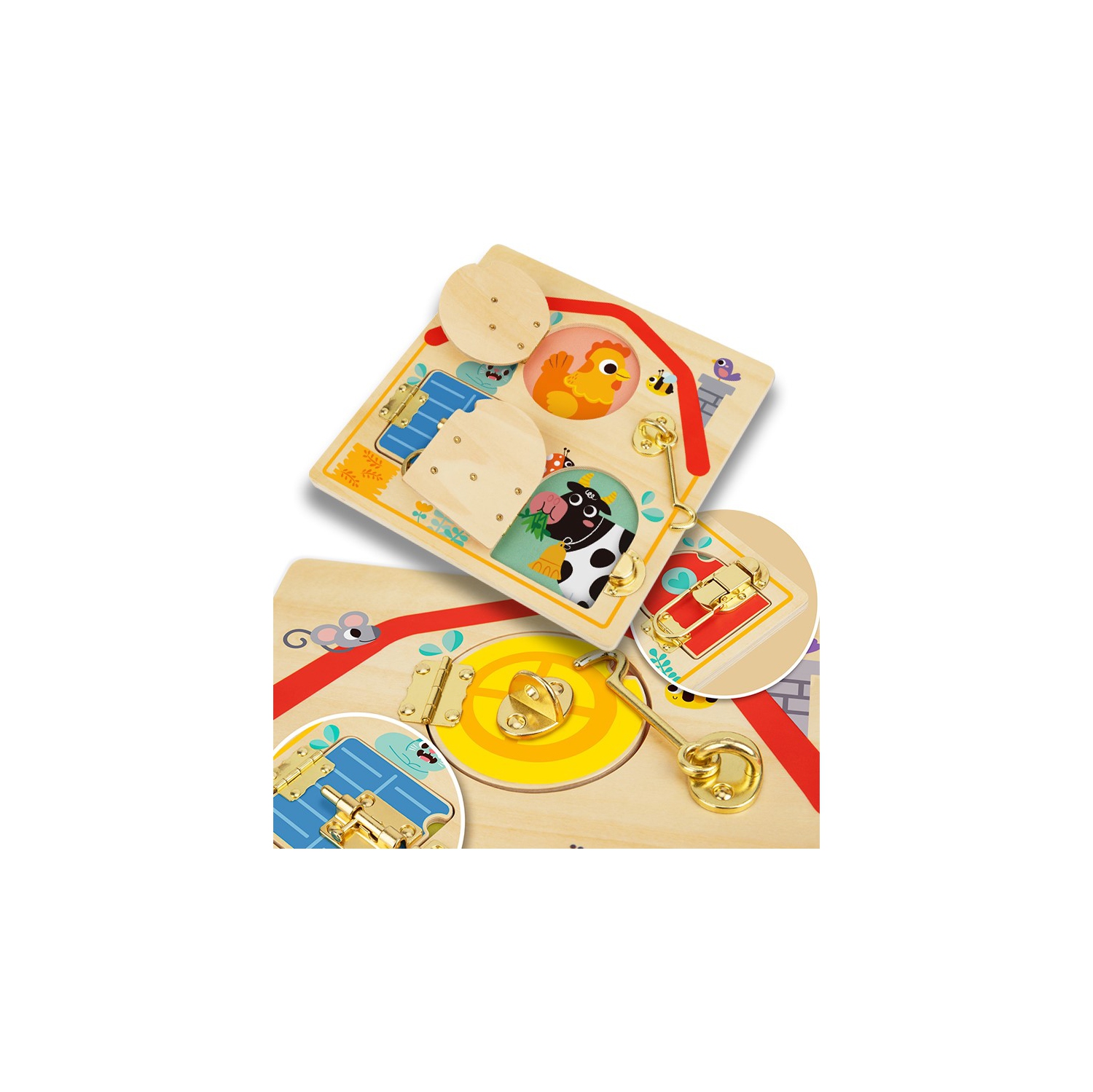 TOOKYLAND Tableau d'Activités avec Loquets - Jouet de Développement de la Motricité Fine en Bois, 3 Ans +