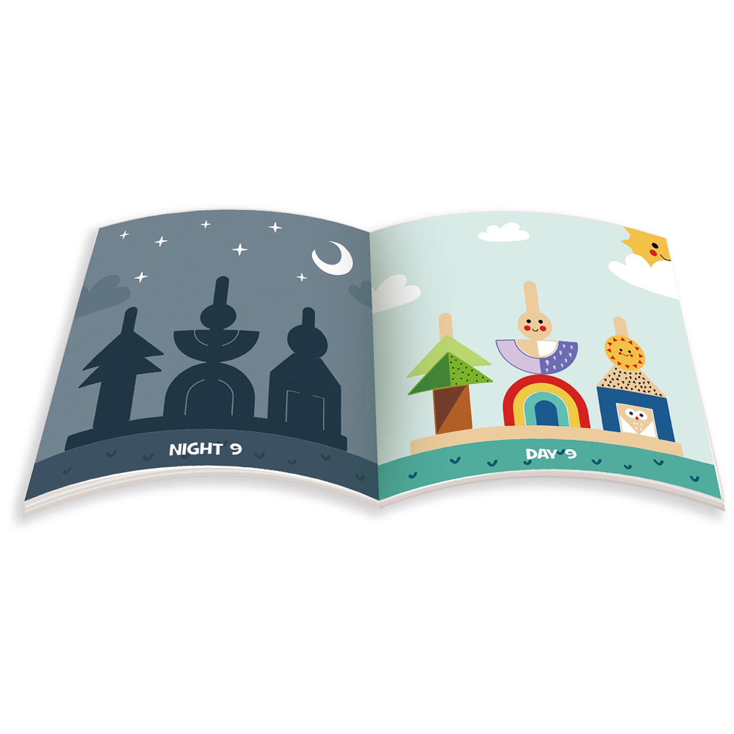 TOOKYLAND Jouet d'Empilage Jour et Nuit - 14pcs - Empileur en Bois avec Livret, 3 Ans+