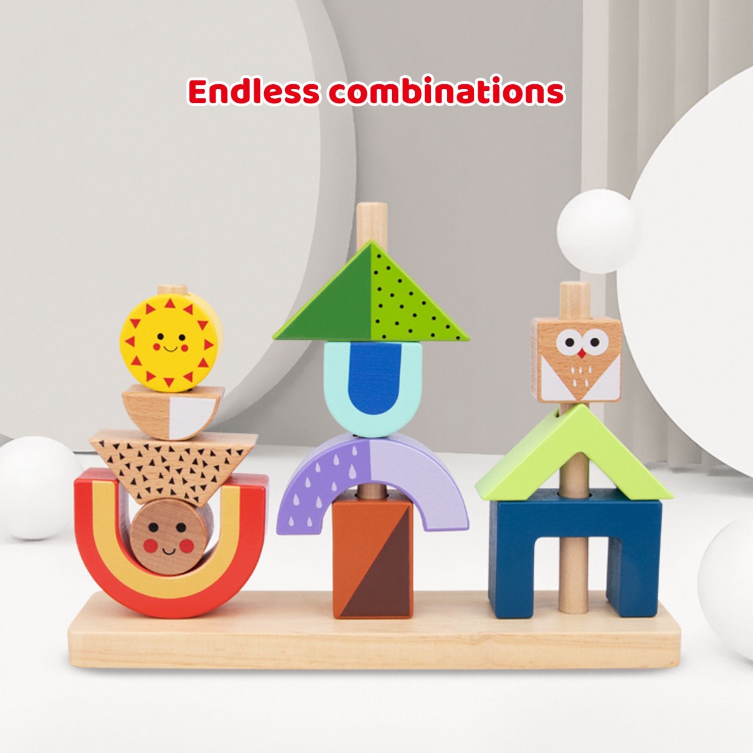 TOOKYLAND Jouet d'Empilage Jour et Nuit - 14pcs - Empileur en Bois avec Livret, 3 Ans+