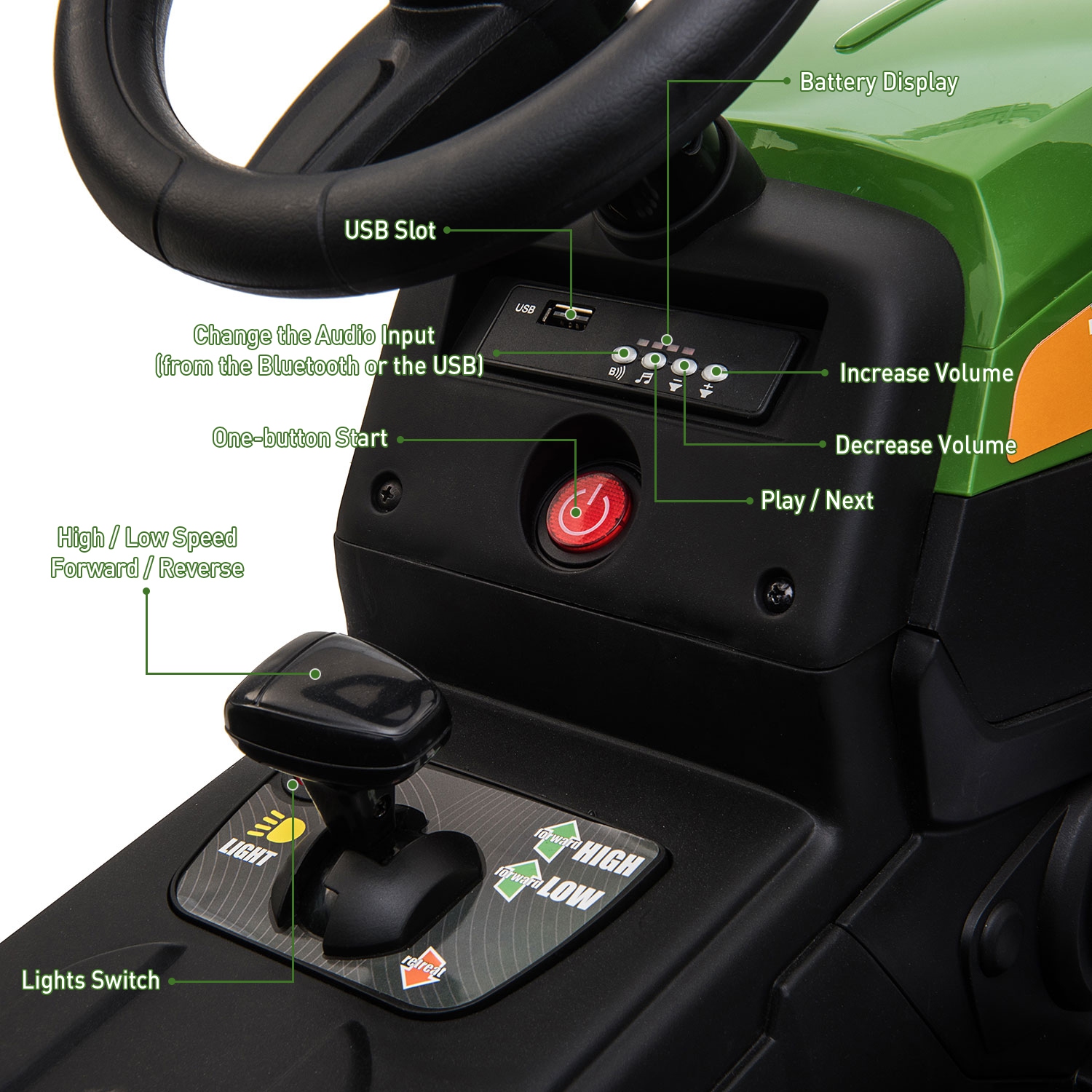 TOBBI Tracteur pour enfants 12 V avec remorque électrique alimenté