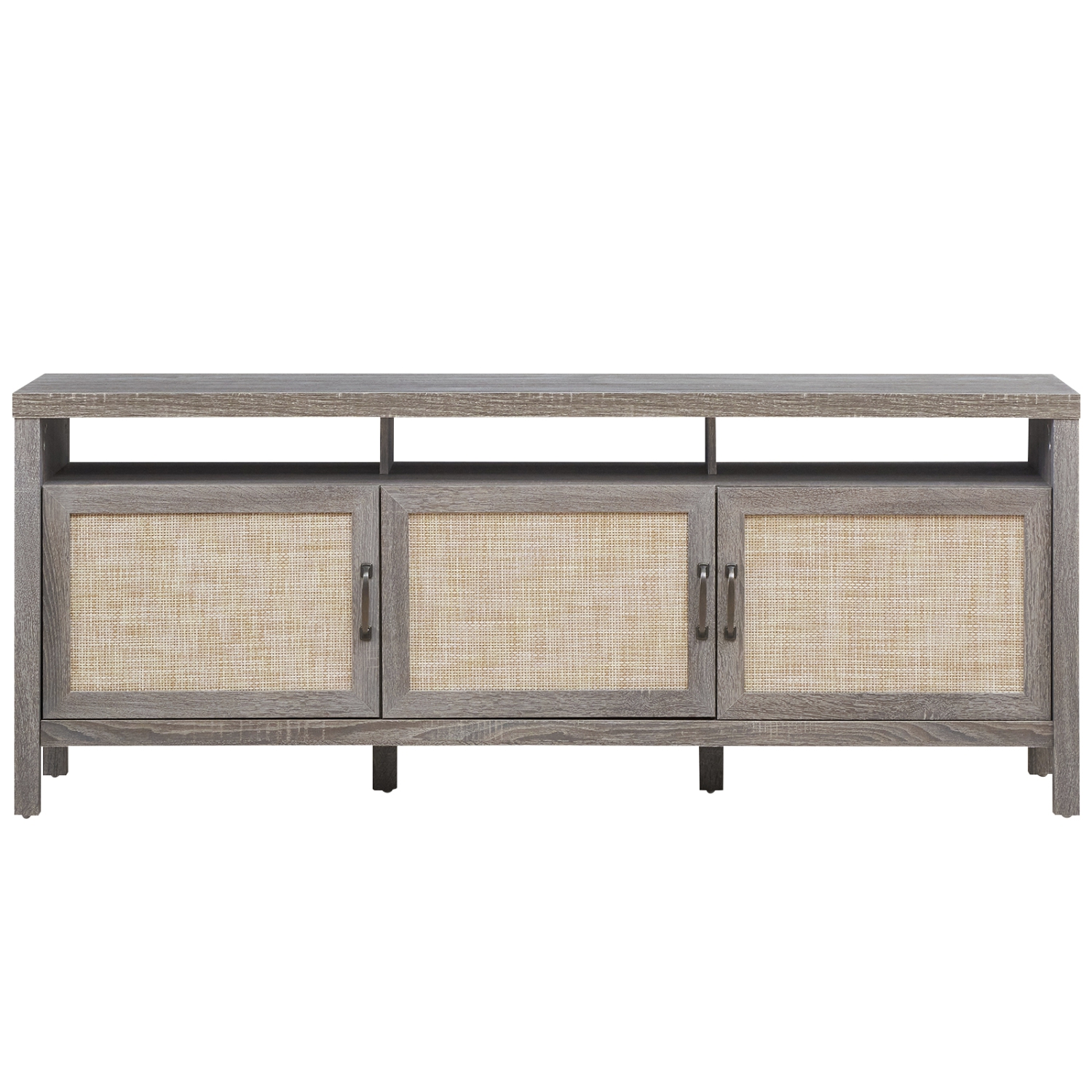 Topbuy Universal TV Stand Cabinet Television Media Console with 3 Rattan Doors Grey Oak