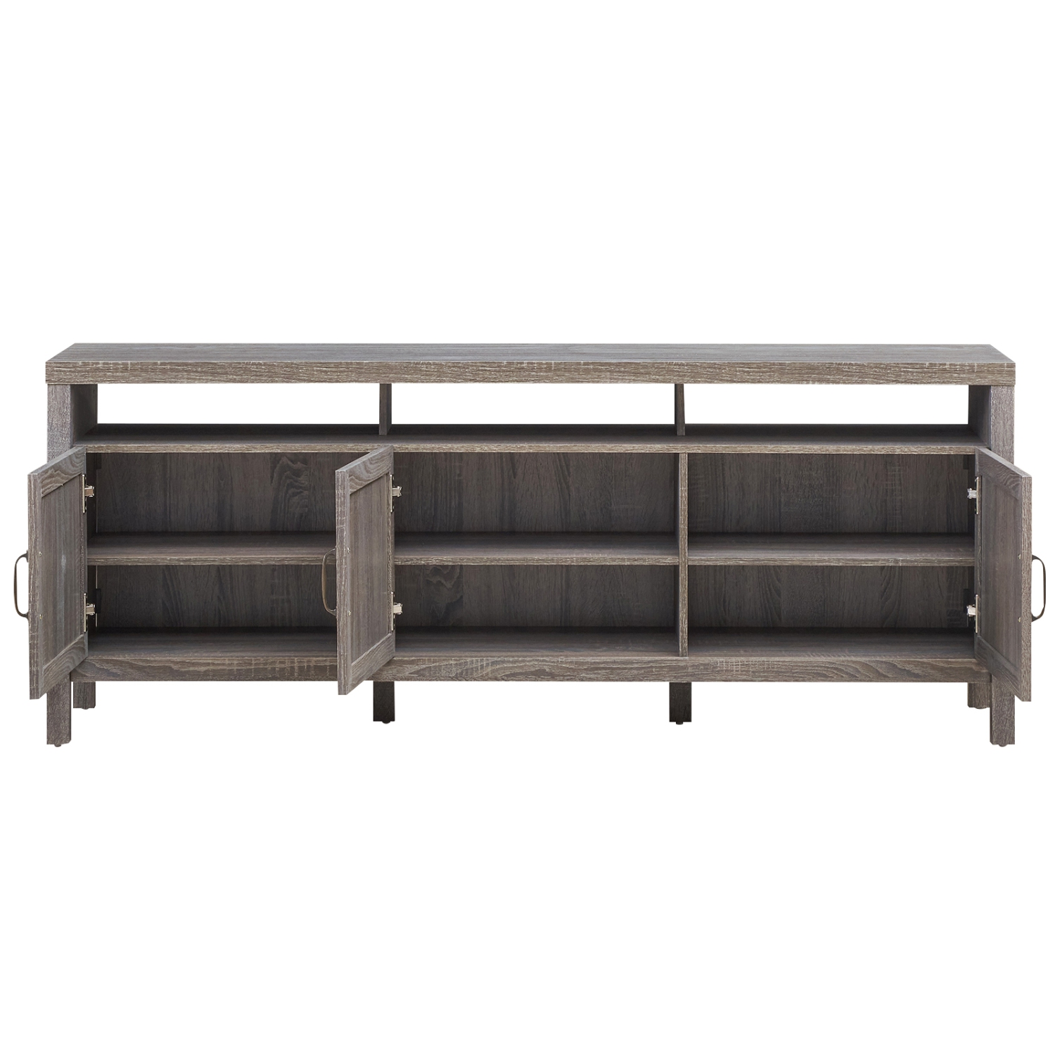 Topbuy Universal TV Stand Cabinet Television Media Console with 3 Rattan Doors Grey Oak
