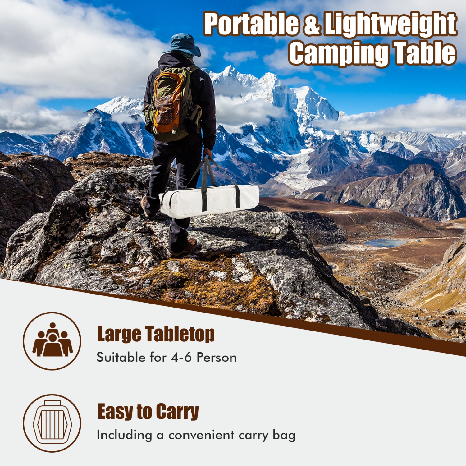 Topbuy Folding Wooden Camping Table Portable Picnic Table w/ Carry Bag Roll-up Bamboo Tabletop Outdoor Travel Camping Table Natural/Coffee