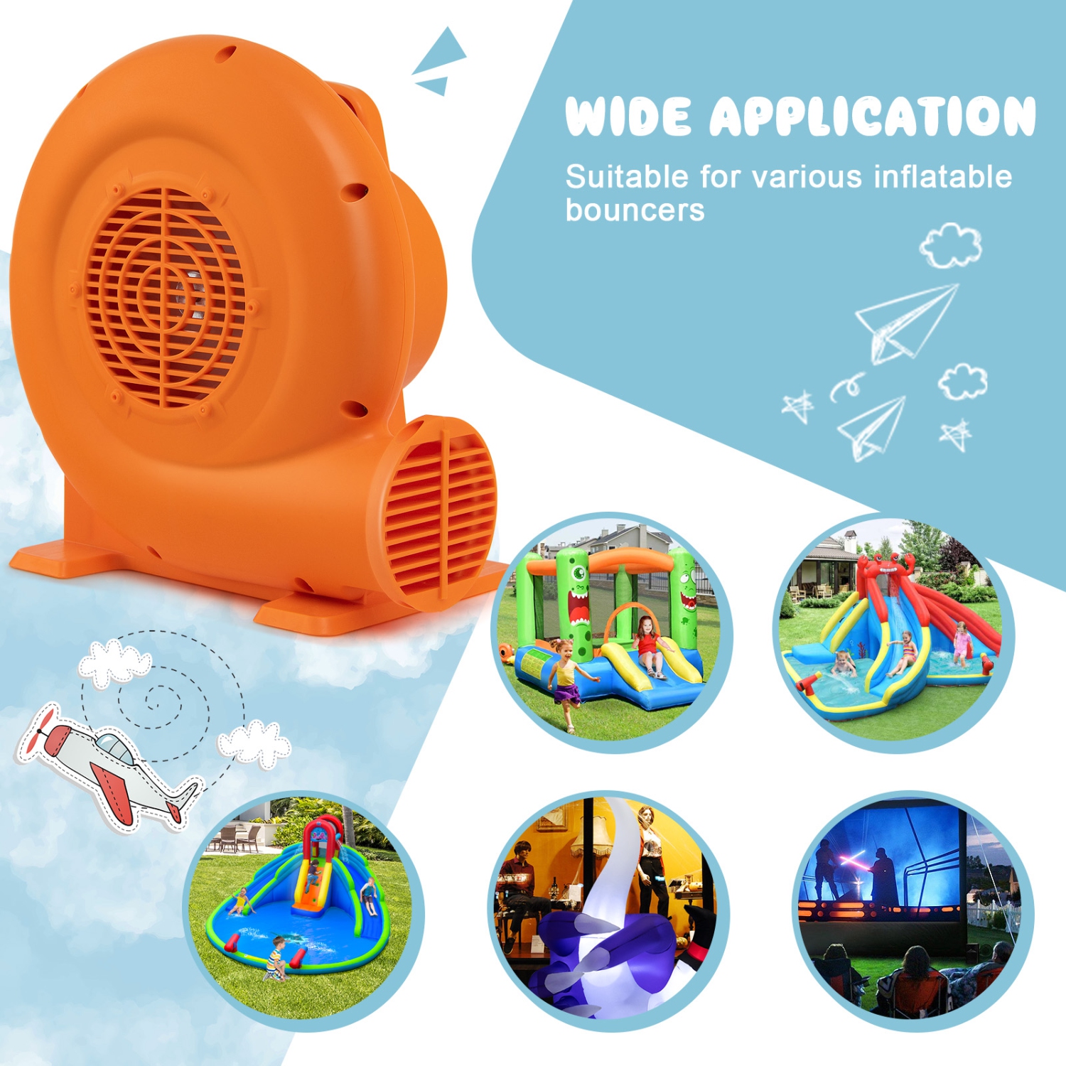 Topbuy Electric Air Blower Inflatable Bouncer Blower with Handle Large Air Outlet Commercial Air Blower for Inflatable Castle and Jump Slides 550W