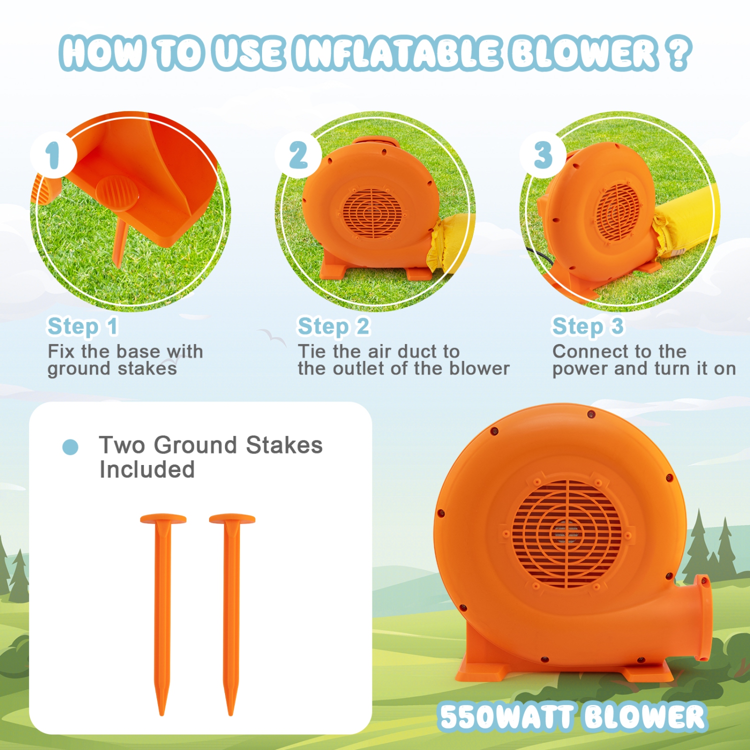 Topbuy Electric Air Blower Inflatable Bouncer Blower with Handle Large Air Outlet Commercial Air Blower for Inflatable Castle and Jump Slides 550W