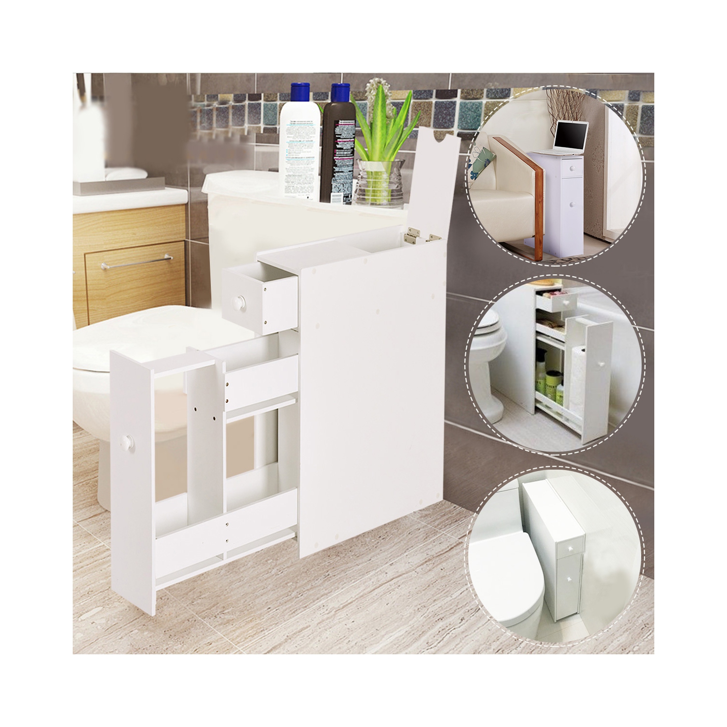 Meuble de rangement de TopBuy - Armoire de plancher de rangement en MDF pour mobilier de maison - Blanc