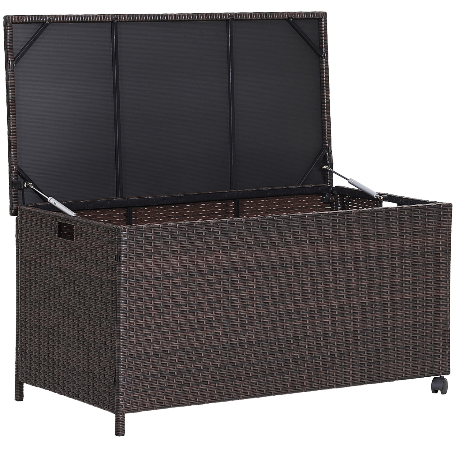 Patiojoy Outdoor 50 Gallon Wicker Storage Box PE Rattan Storage Container with Lid Deck&Waterproof Liner Mix Brown