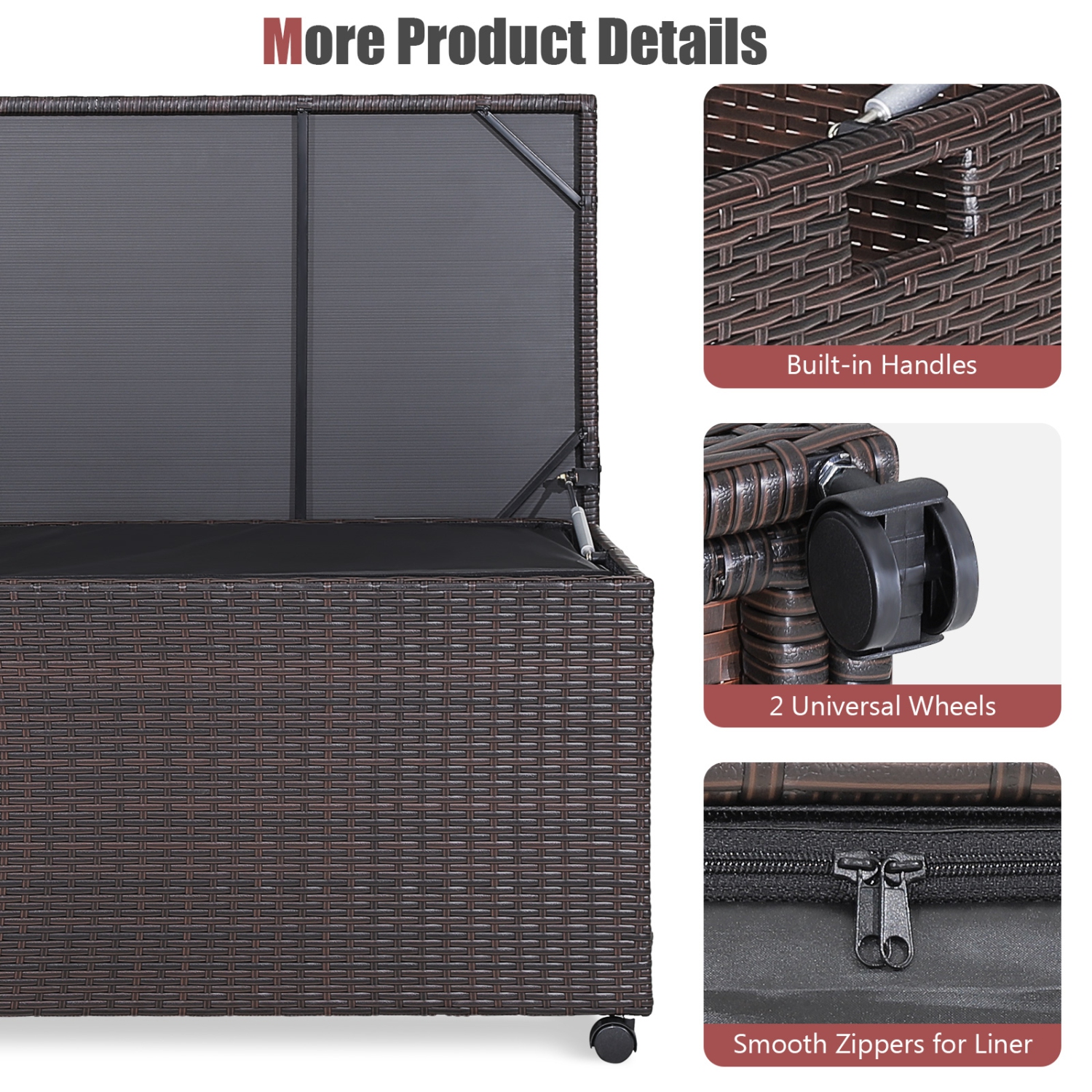 Patiojoy Outdoor 50 Gallon Wicker Storage Box PE Rattan Storage Container with Lid Deck&Waterproof Liner Mix Brown