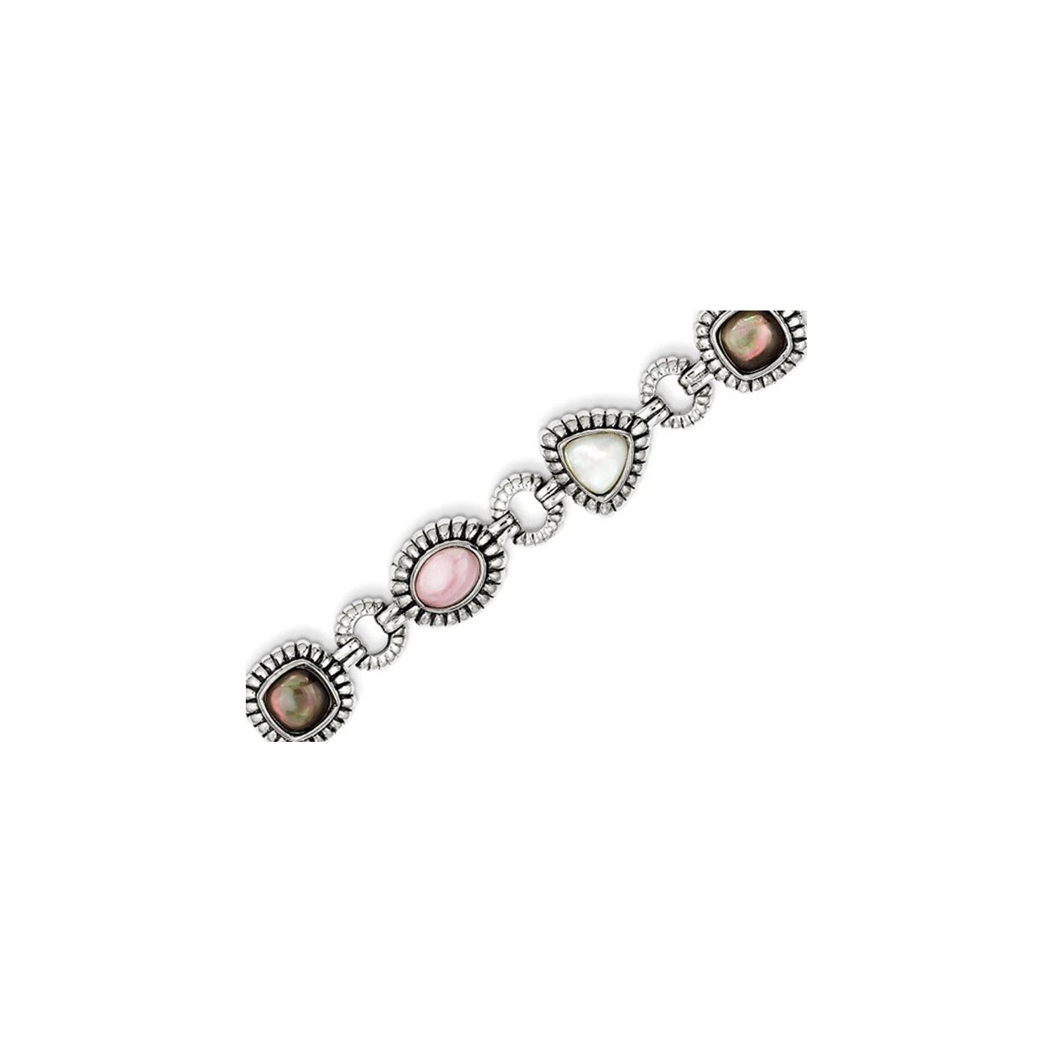 Bracelet en nacre rose, noir et blanc en argent sterling
