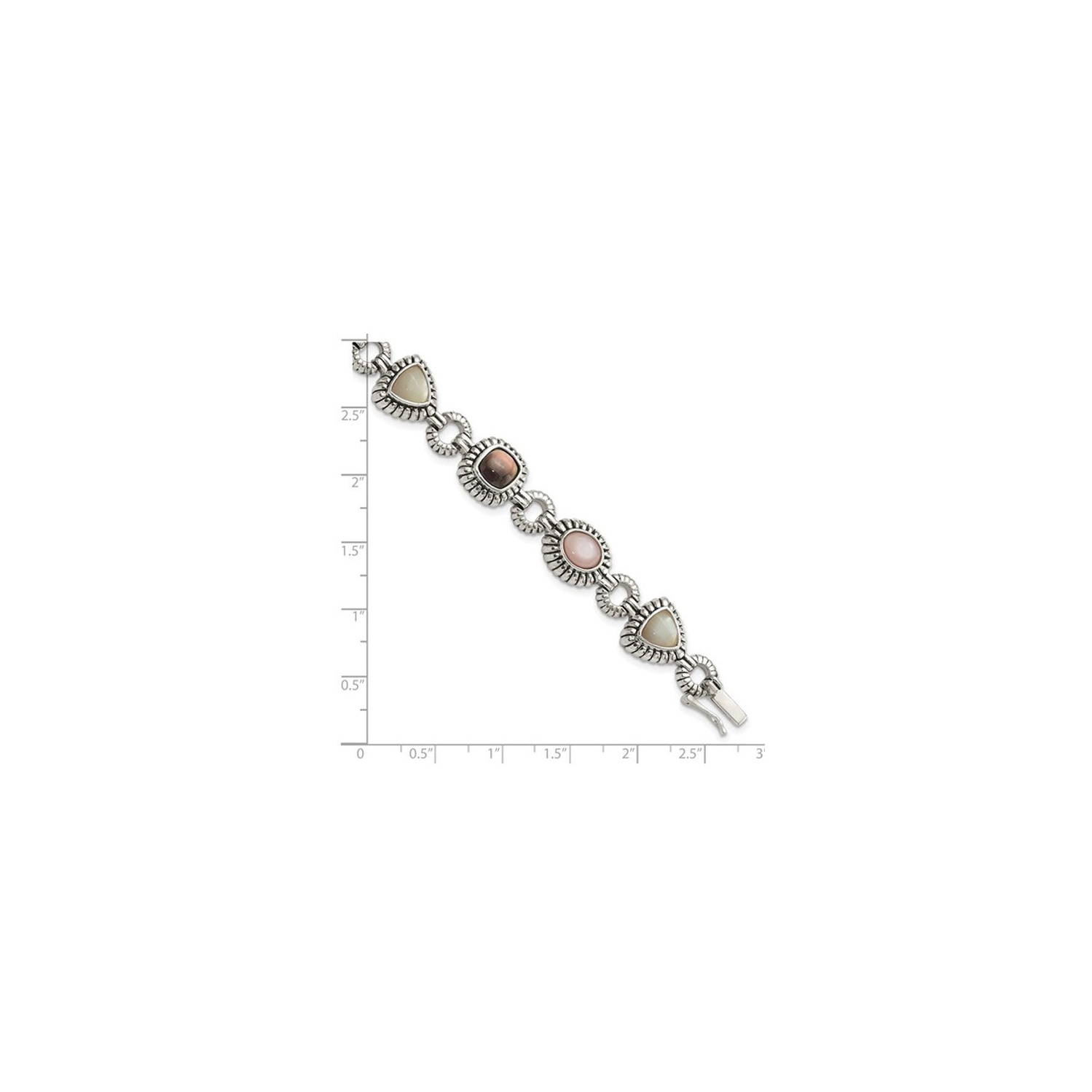 Bracelet en nacre rose, noir et blanc en argent sterling