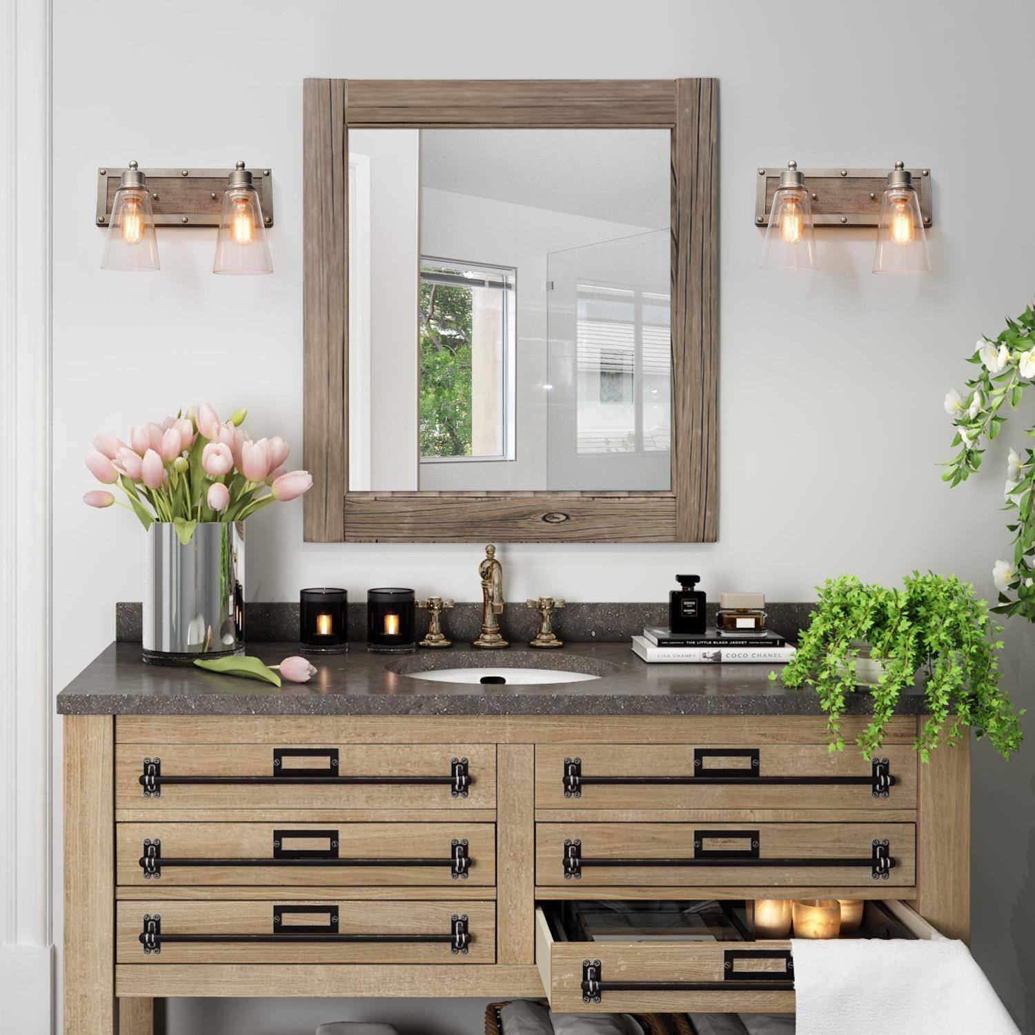 2-Light Modern Silver Bathroom Vanity Lights Linear Glass Wall Sconces