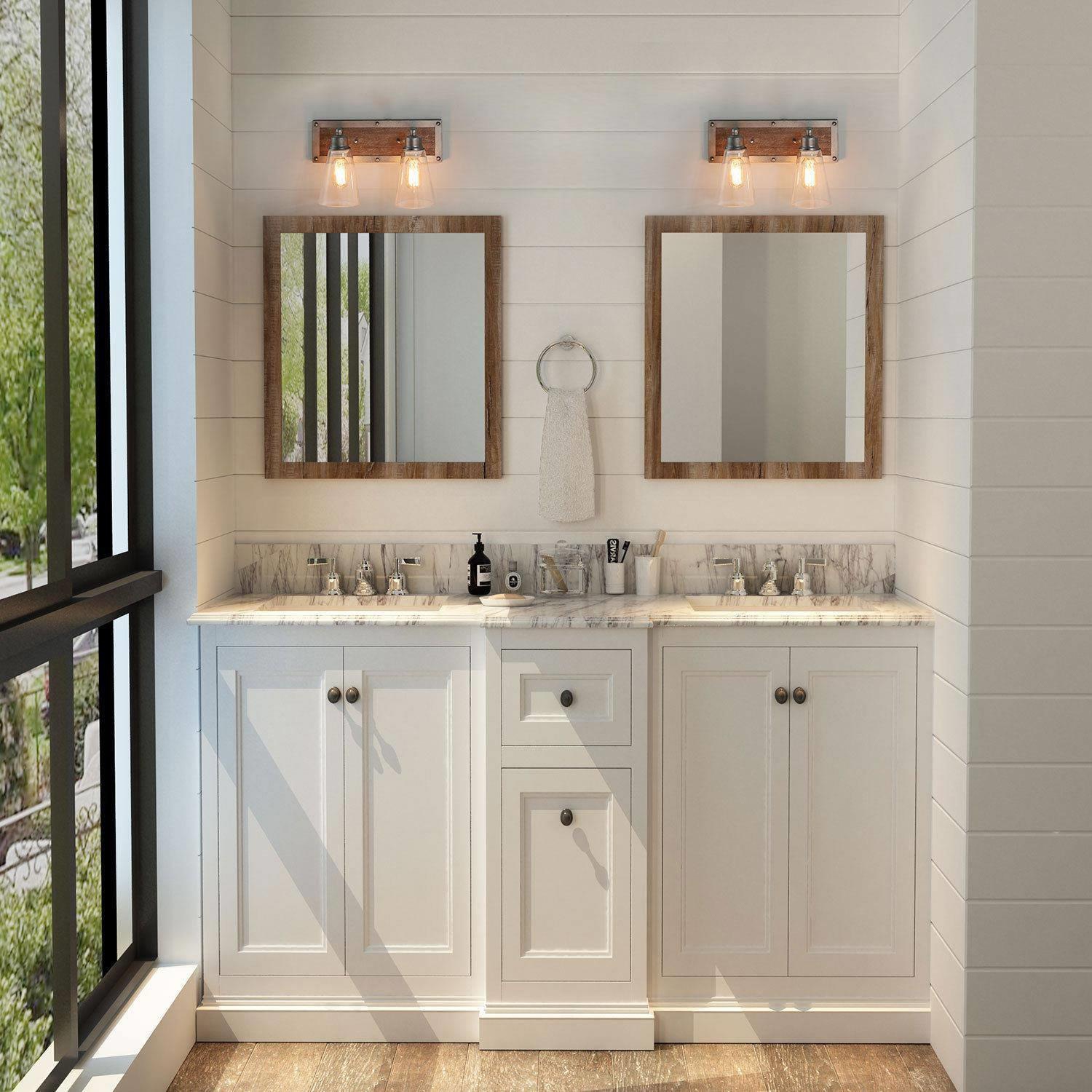 2-Light Modern Silver Bathroom Vanity Lights Linear Glass Wall Sconces