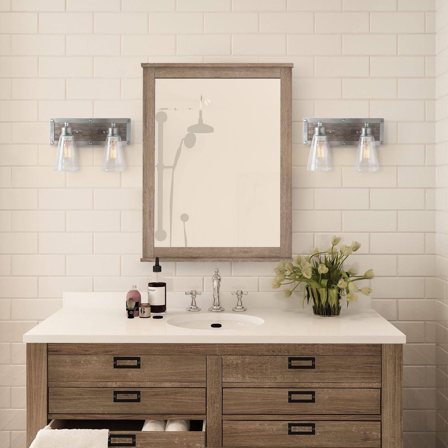 2-Light Modern Silver Bathroom Vanity Lights Linear Glass Wall Sconces