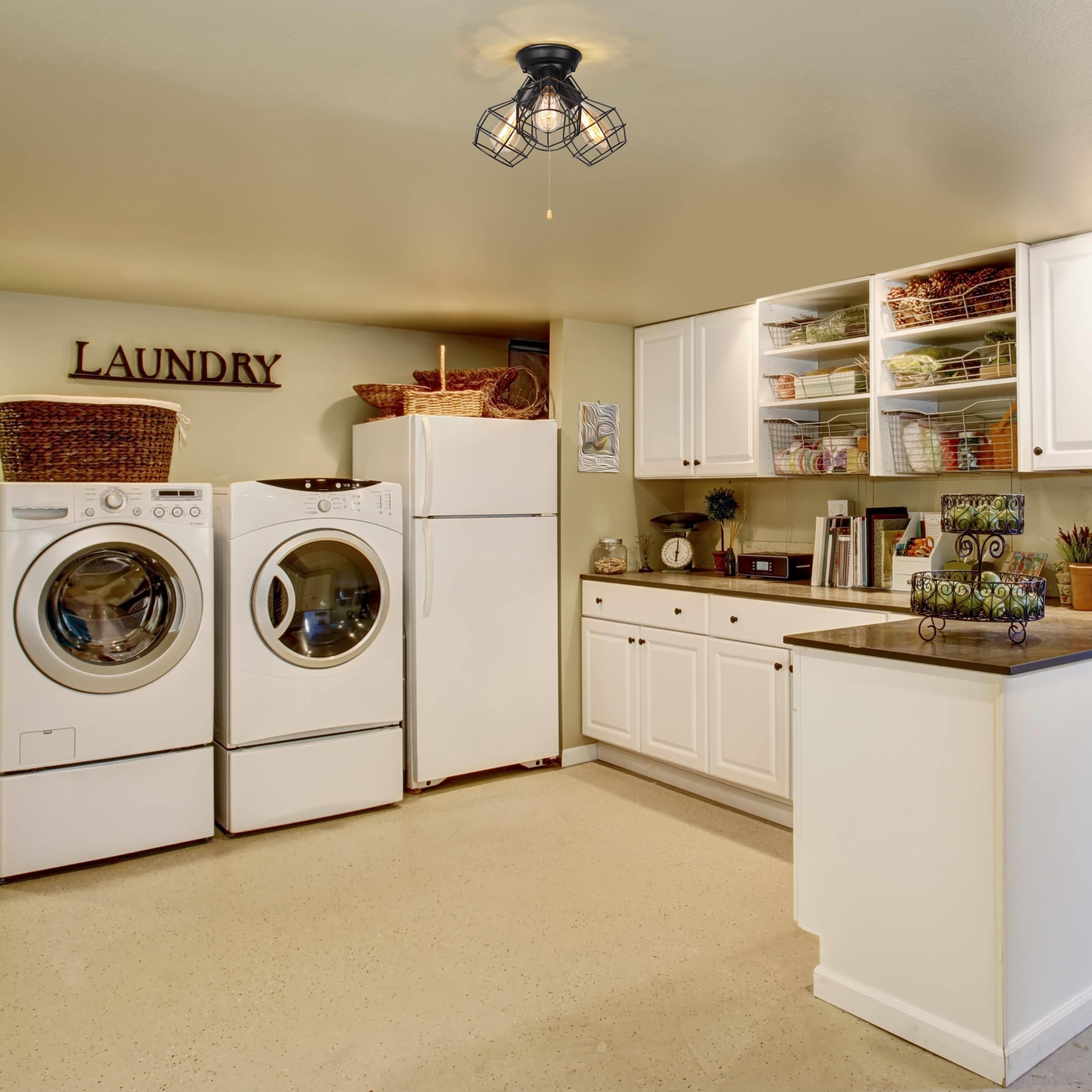 Metal Cage 3-Light Semi Flush Mount Ceiling Lights