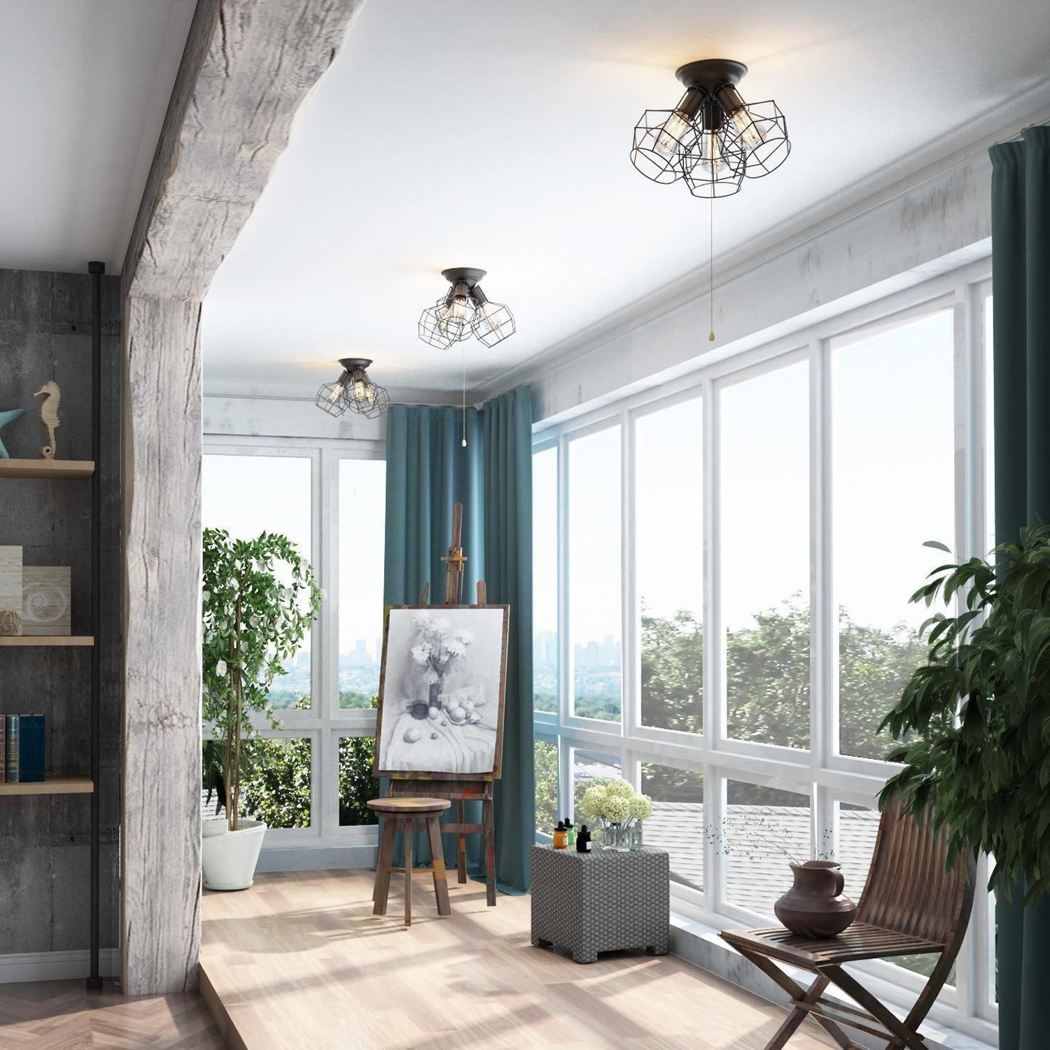 Metal Cage 3-Light Semi Flush Mount Ceiling Lights