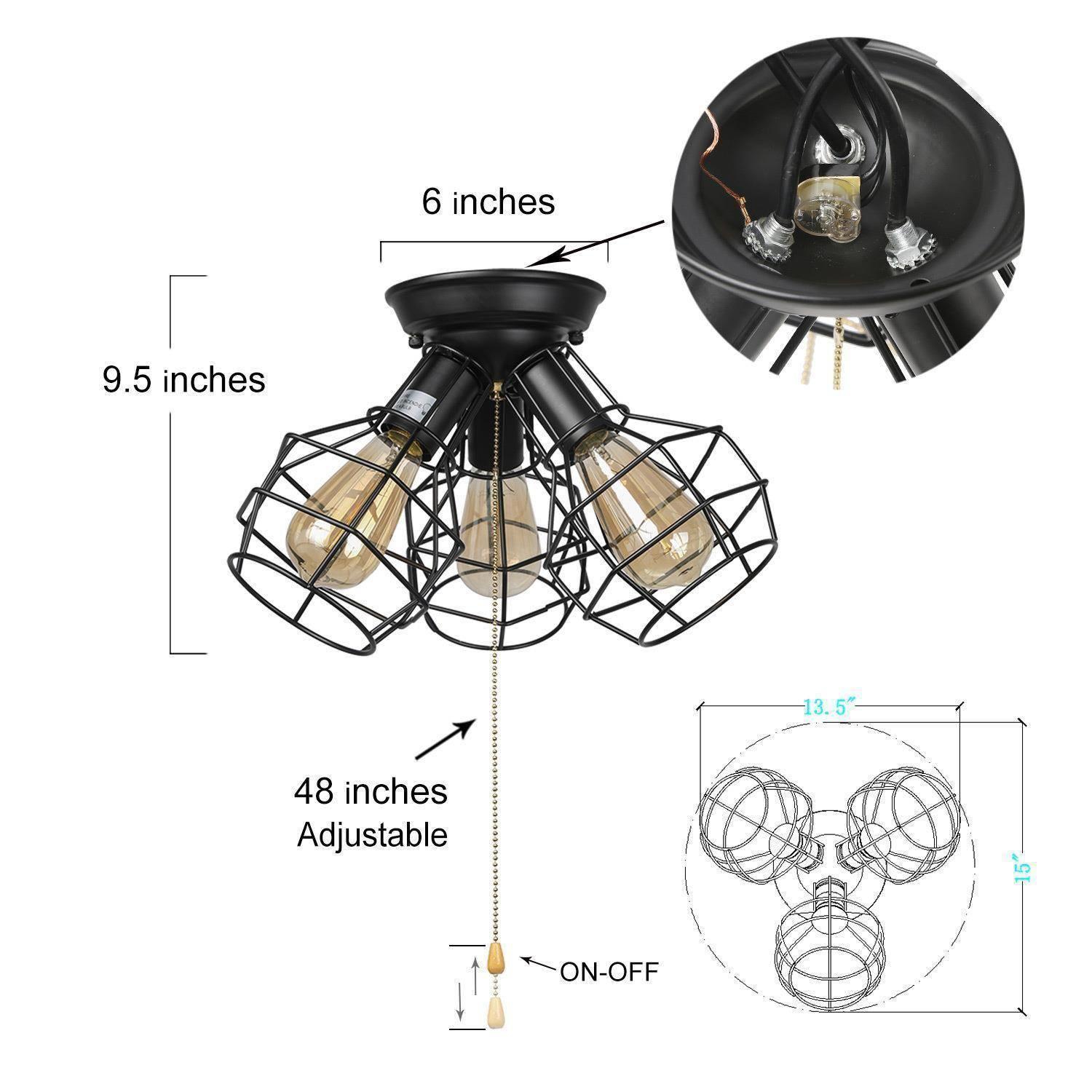 Metal Cage 3-Light Semi Flush Mount Ceiling Lights