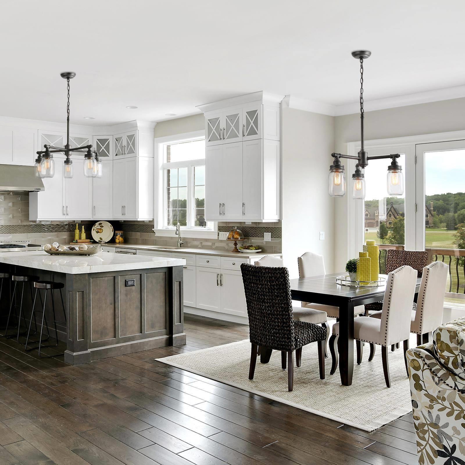 5-Light Wheel Glass Mason Jar Chandeliers for Kitchen Island