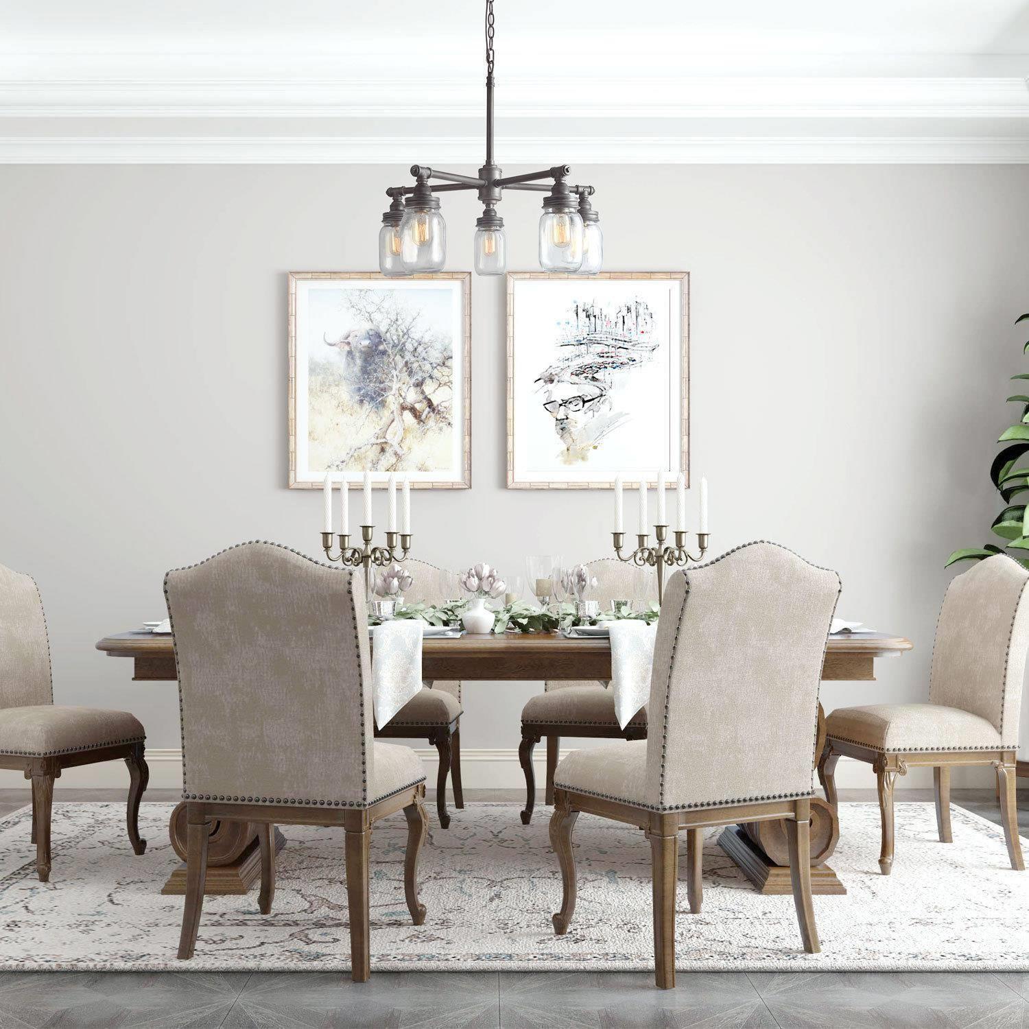 5-Light Wheel Glass Mason Jar Chandeliers for Kitchen Island