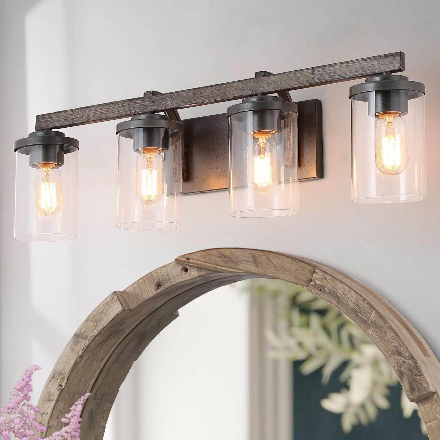 Modern Farmhouse 4-Light Clear Glass Vanity Light Wall Sconces