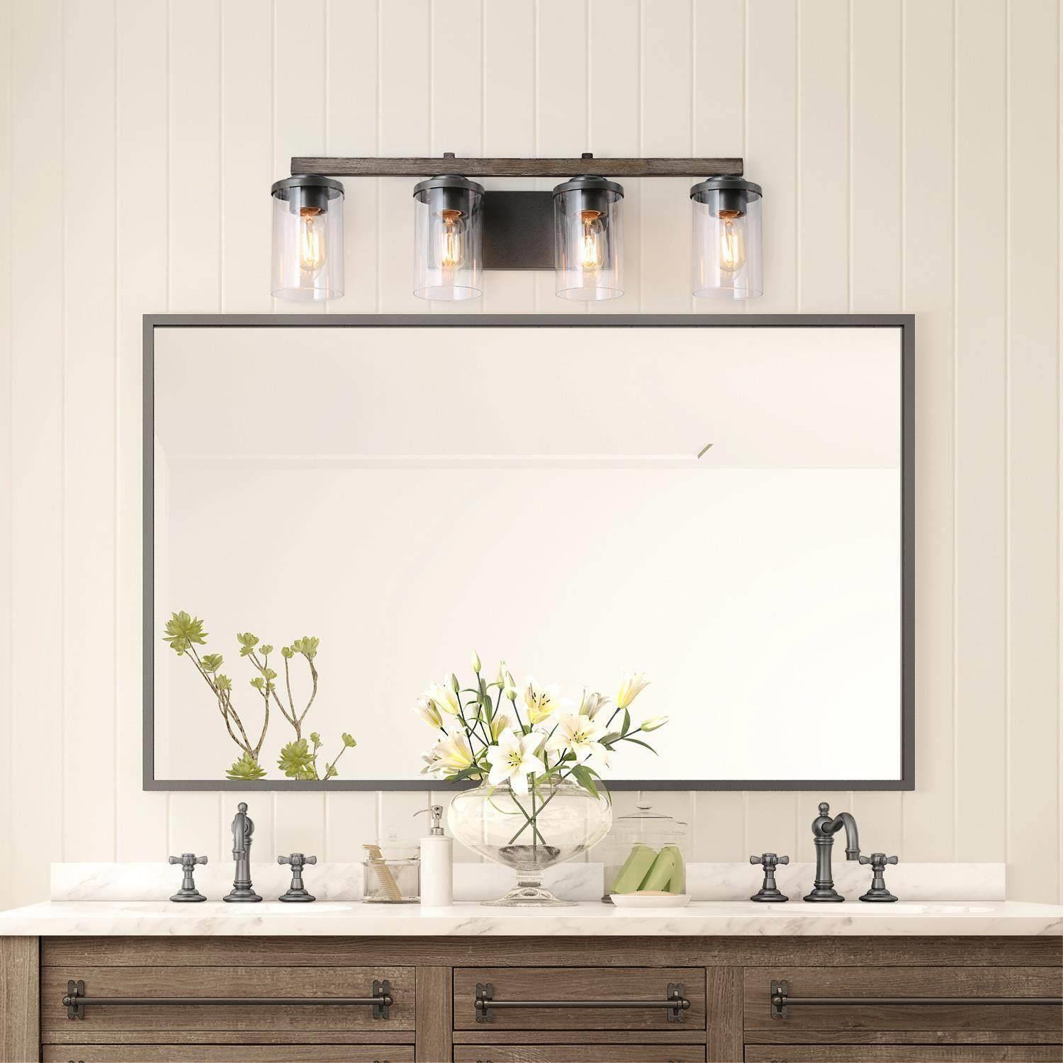 Modern Farmhouse 4-Light Clear Glass Vanity Light Wall Sconces