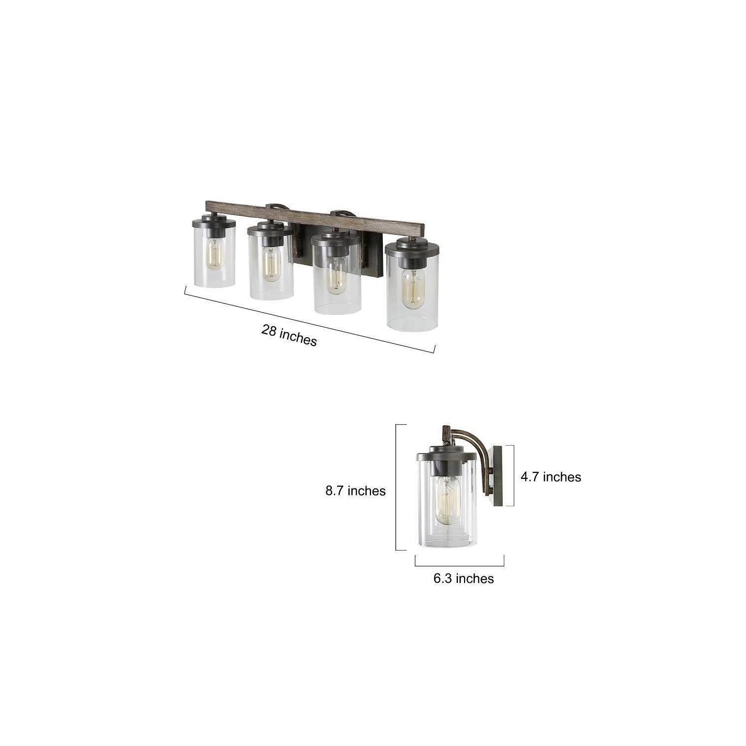 Modern Farmhouse 4-Light Clear Glass Vanity Light Wall Sconces