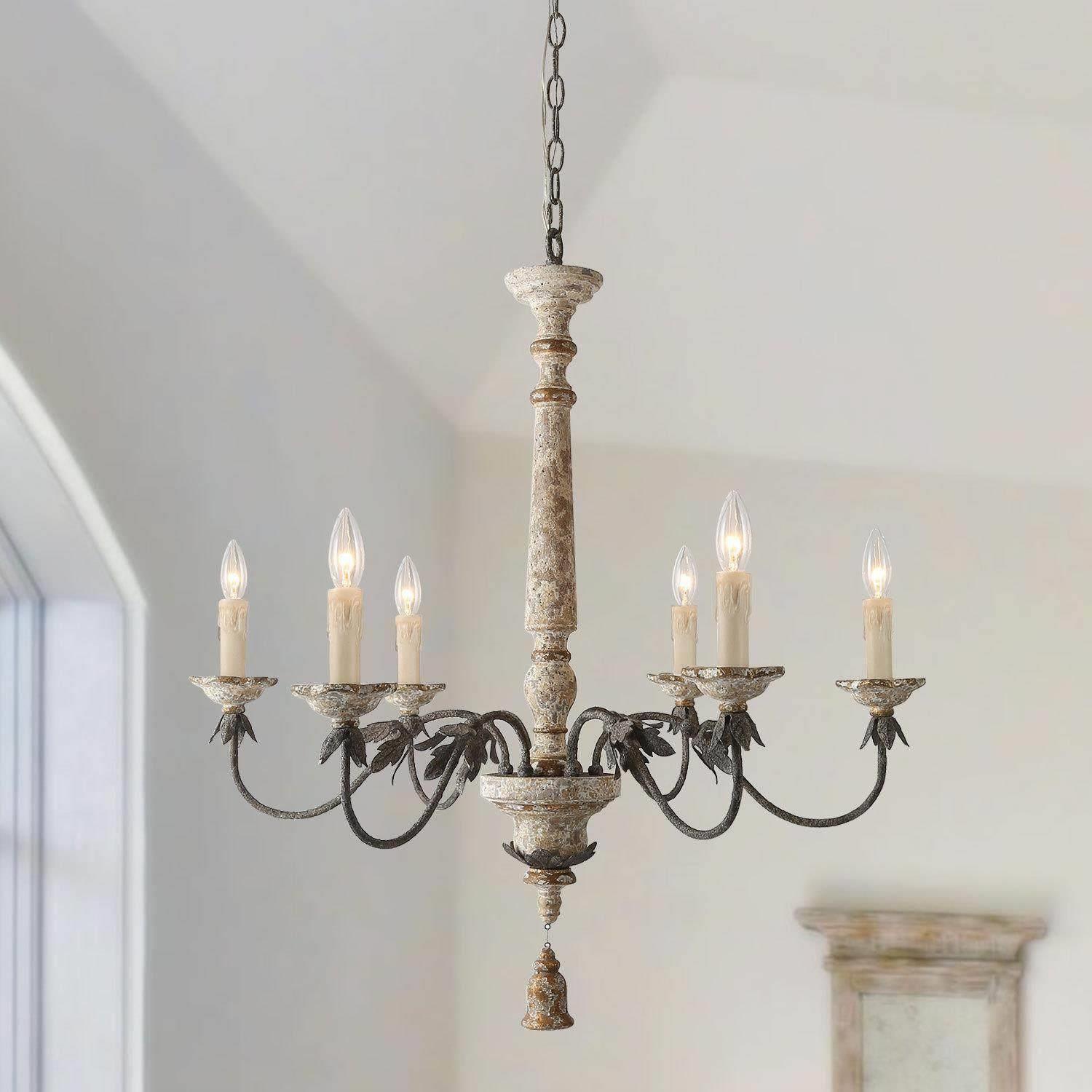 Farmhouse 6-Light French Country Wood Chandelier for Living Room