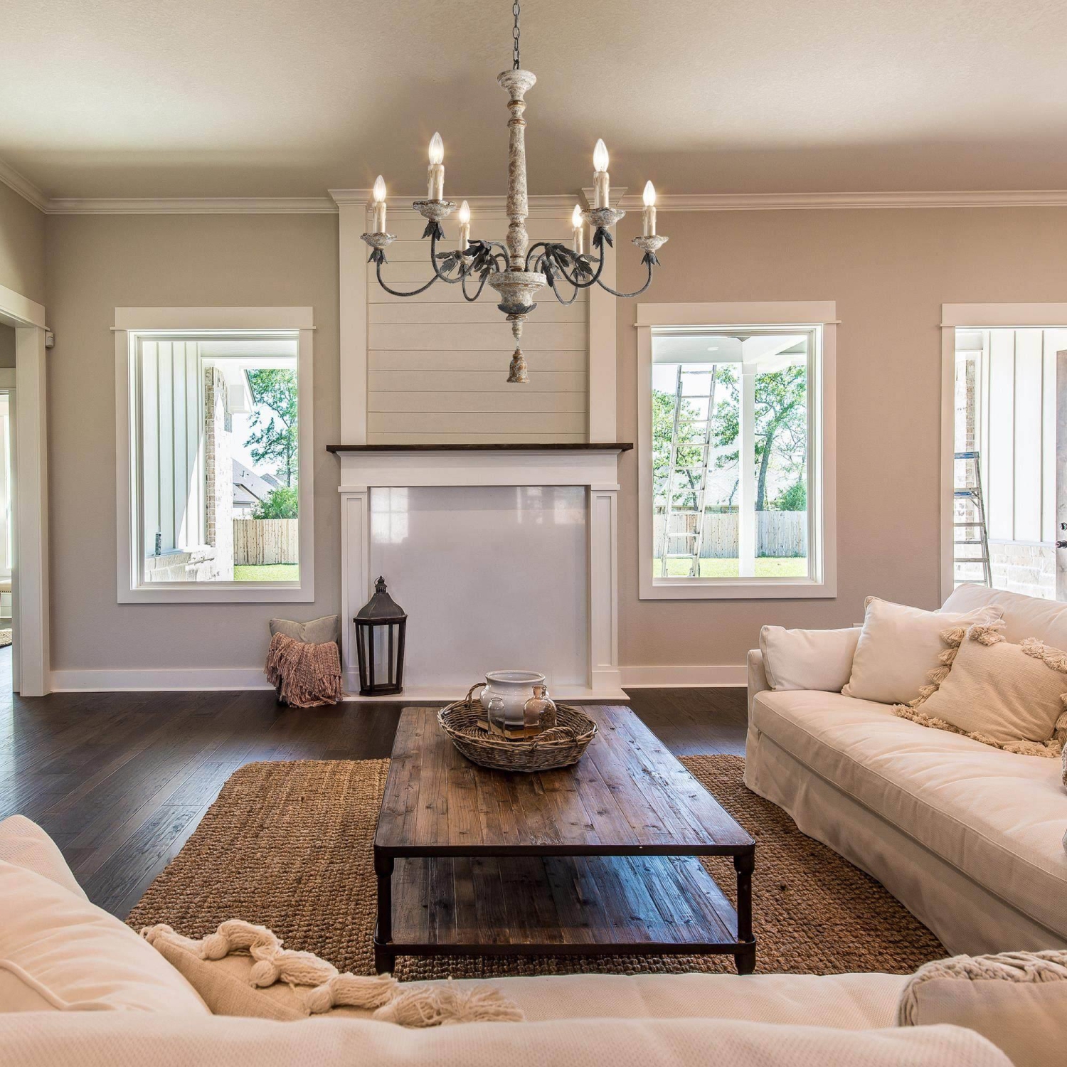 Farmhouse 6-Light French Country Wood Chandelier for Living Room