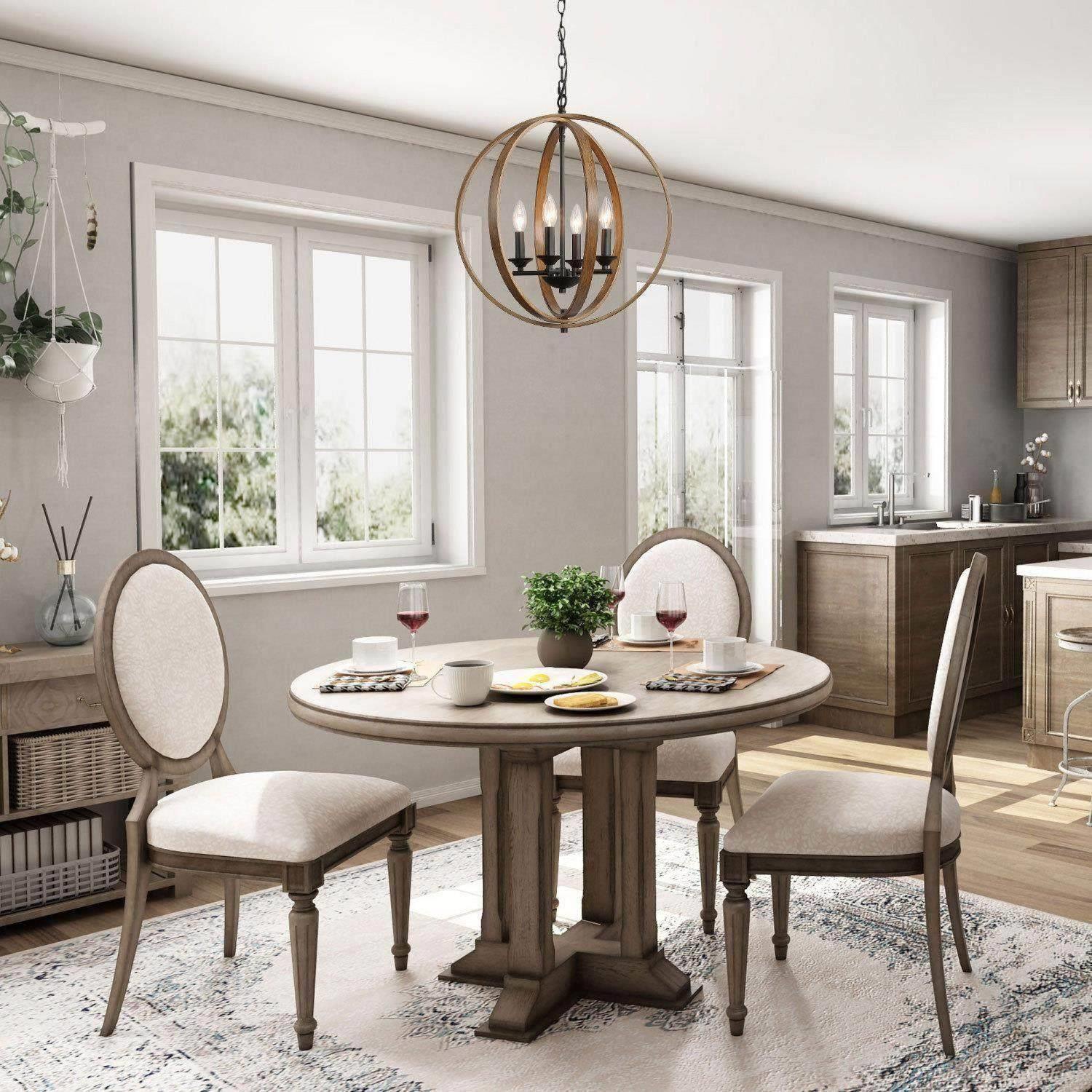 Chandelier à 4 lumières en forme de globe et de bois Farmhouse