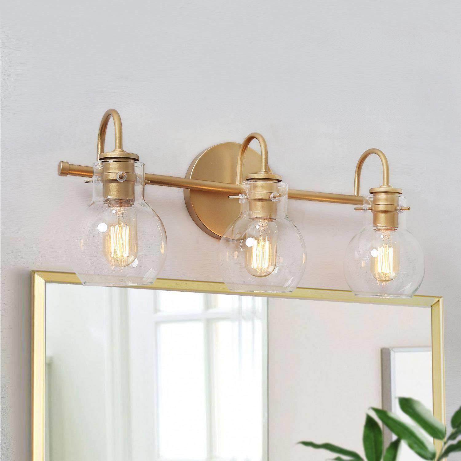 Modern Gold 3-Light Bathroom Vanity Lights Glass Wall Sconces