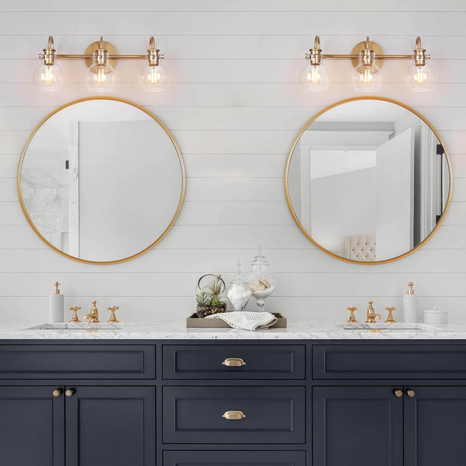Modern Gold 3-Light Bathroom Vanity Lights Glass Wall Sconces