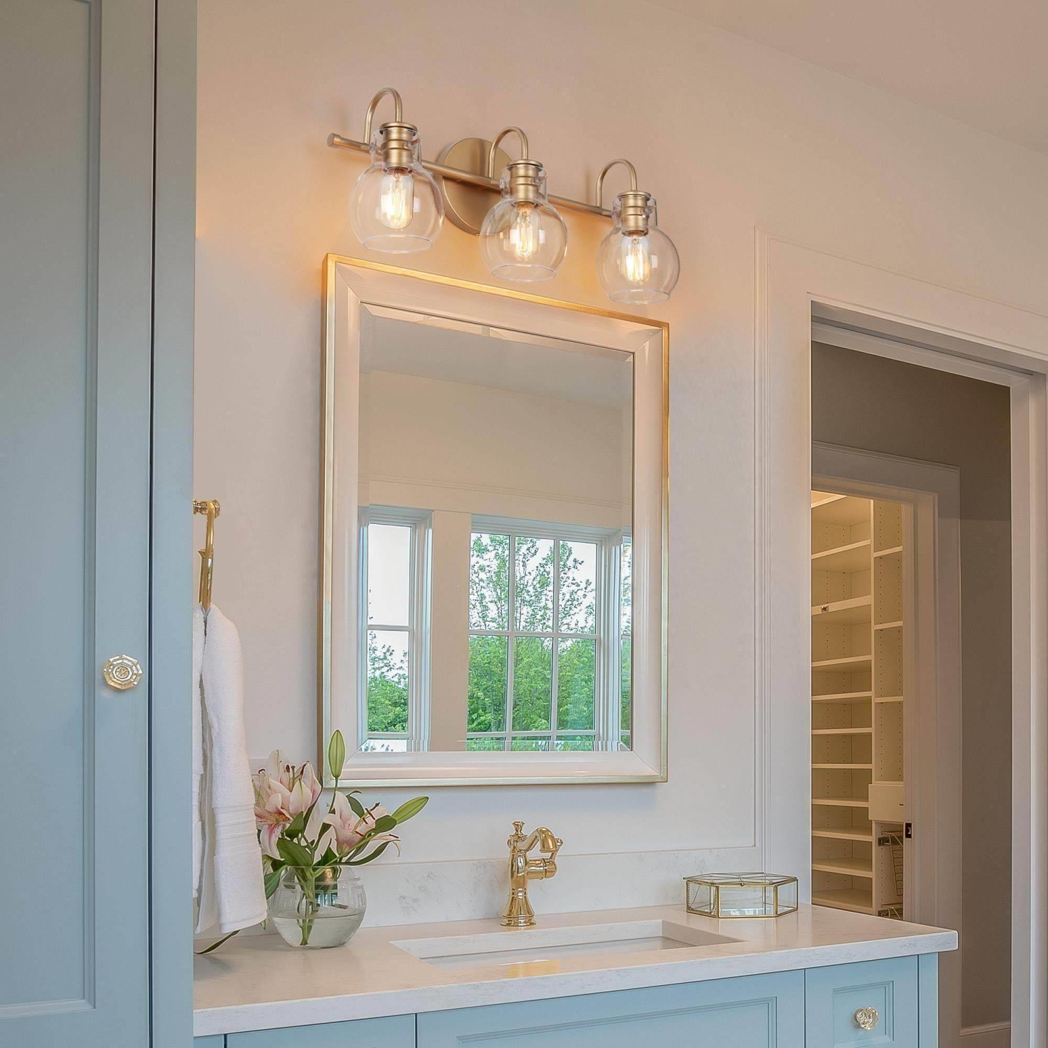 Modern Gold 3-Light Bathroom Vanity Lights Glass Wall Sconces