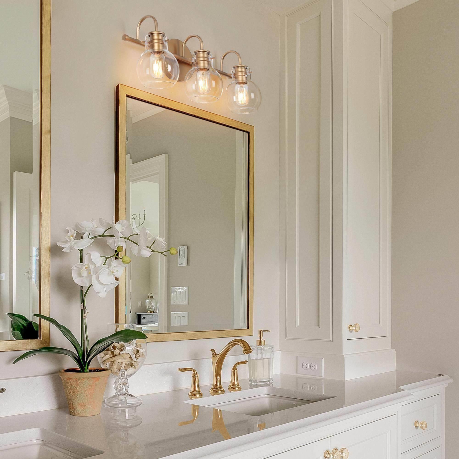 Modern Gold 3-Light Bathroom Vanity Lights Glass Wall Sconces