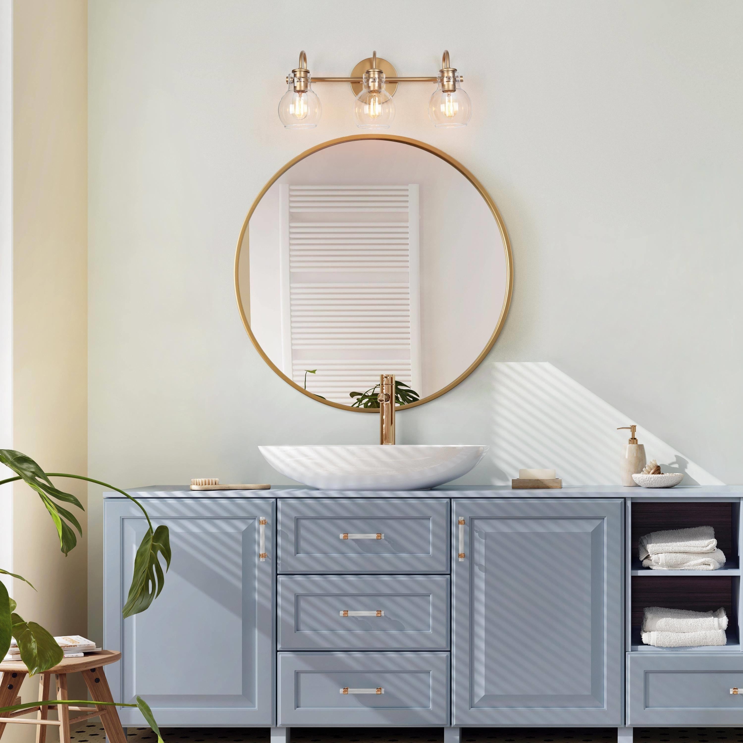 Modern Gold 3-Light Bathroom Vanity Lights Glass Wall Sconces