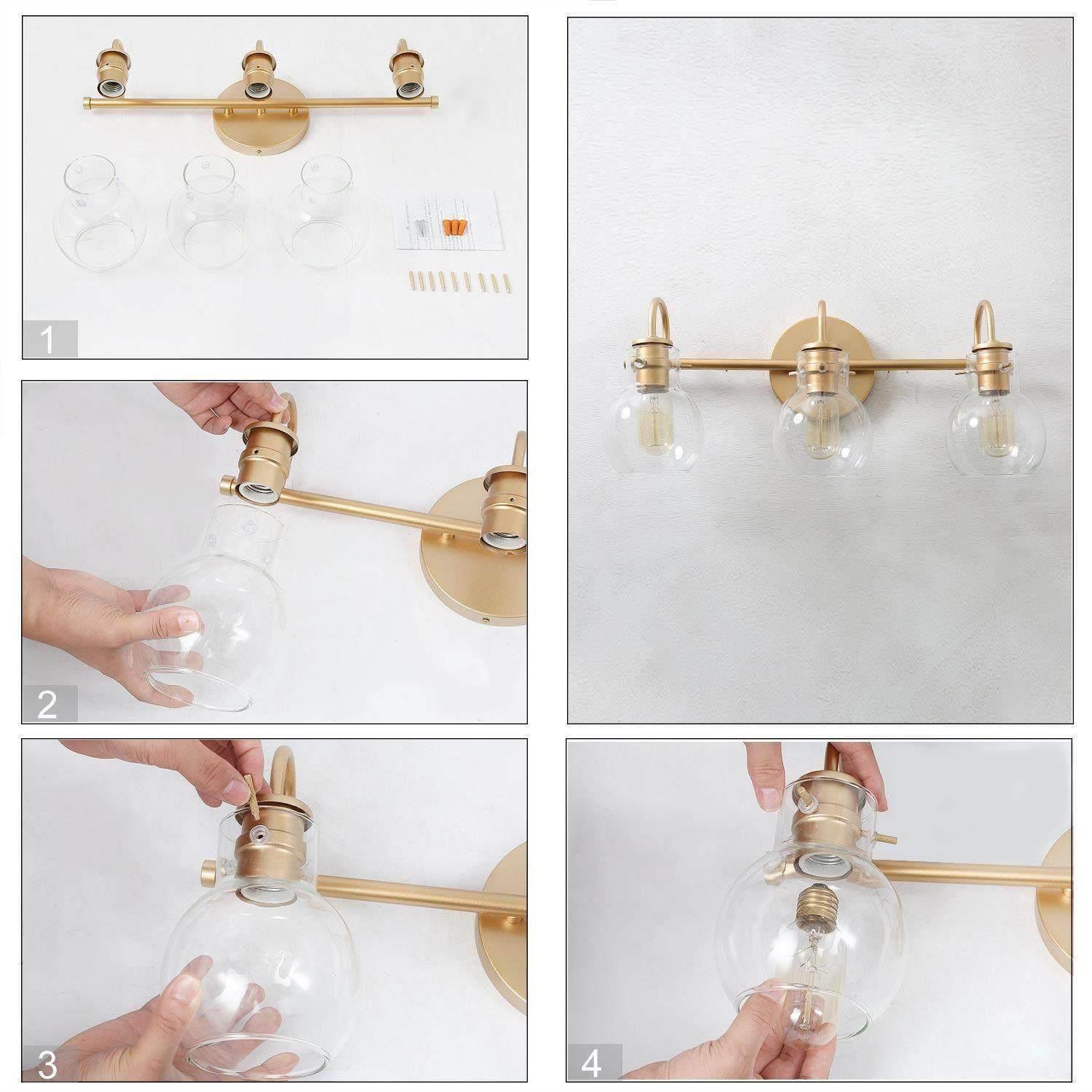 Modern Gold 3-Light Bathroom Vanity Lights Glass Wall Sconces