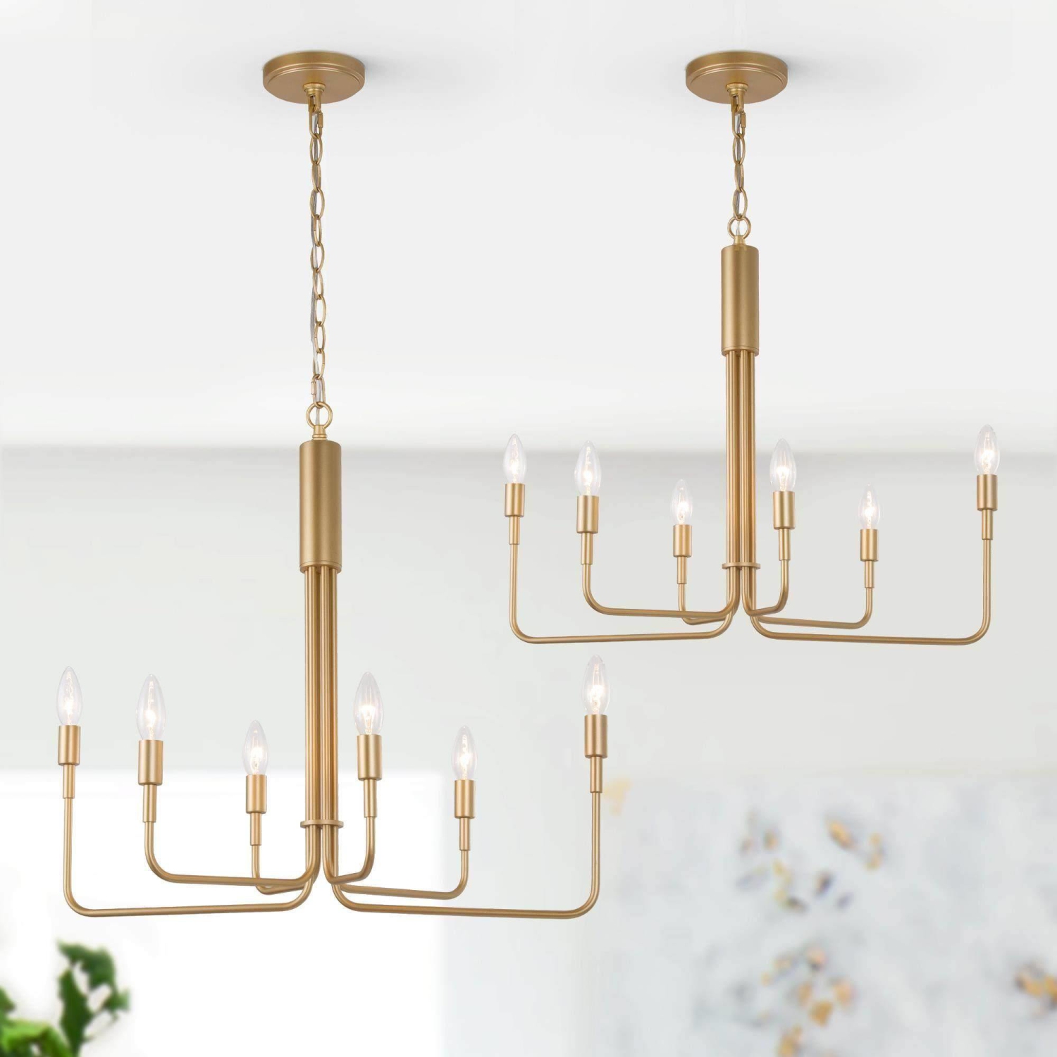 Modern Gold 6-Light Unique Candle Chandelier for Dining Room