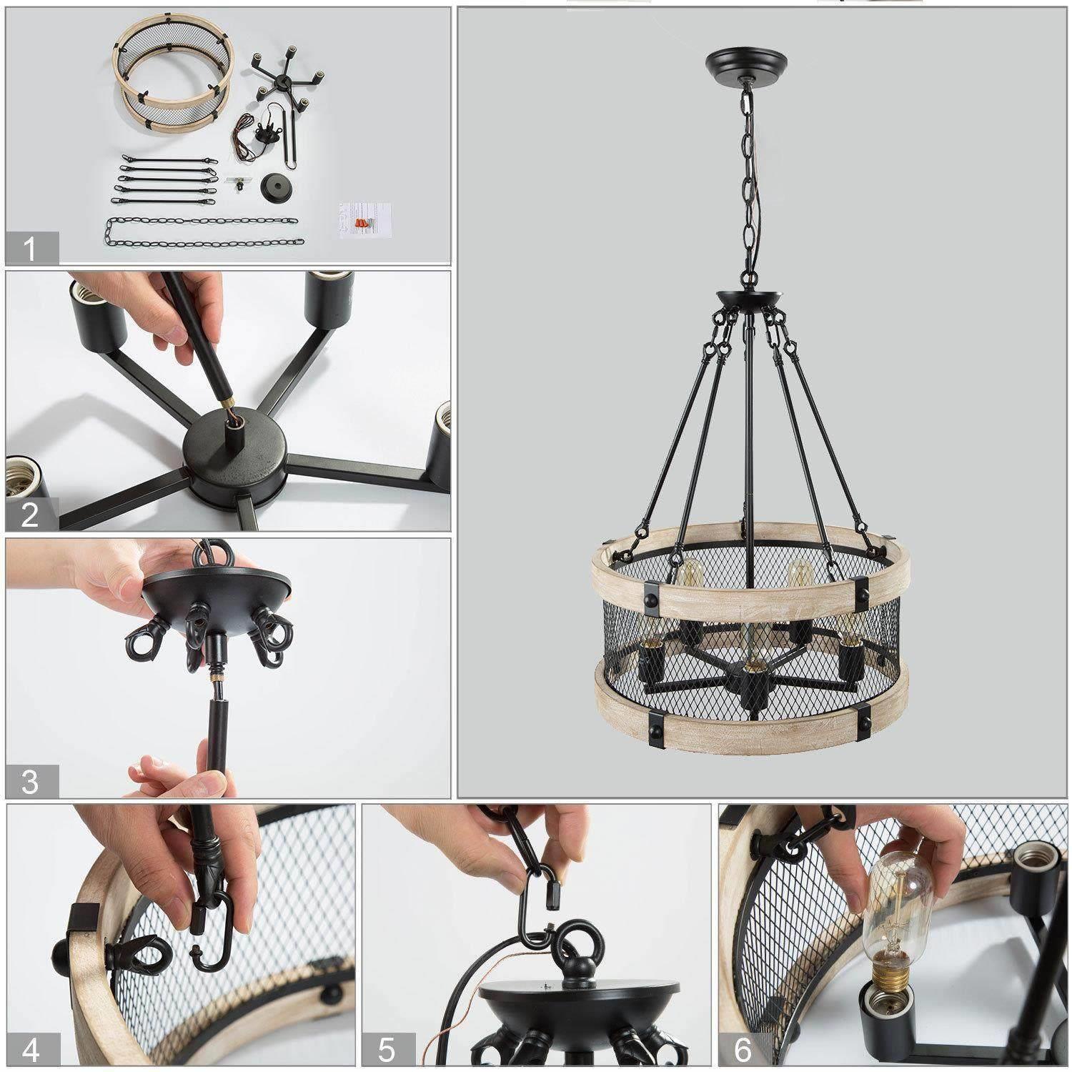 Modern Farmhouse 5-Light Wood Drum Chandelier for Dining Room