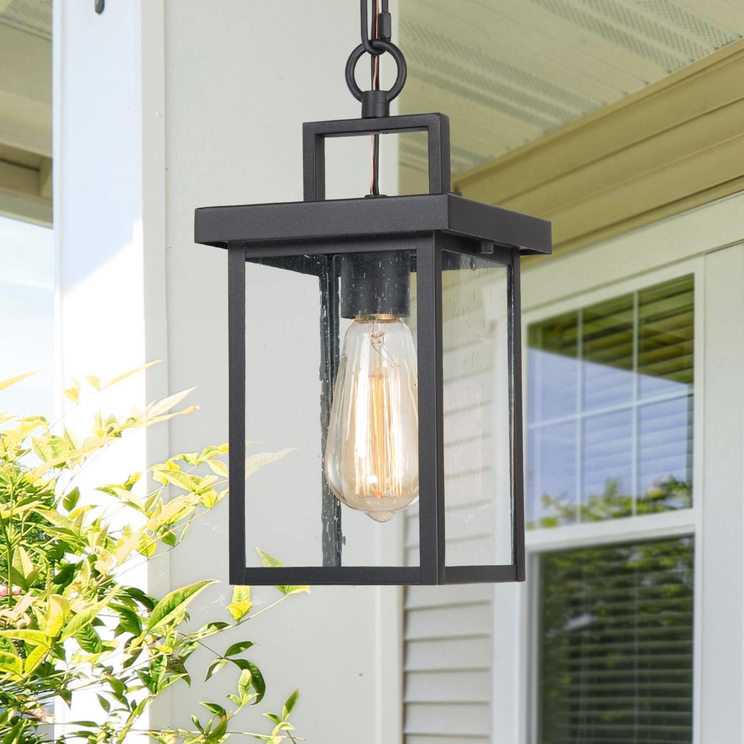 Modern 1-Light Black Outdoor Light Patio Exterior Hanging Lantern Pendant Lights
