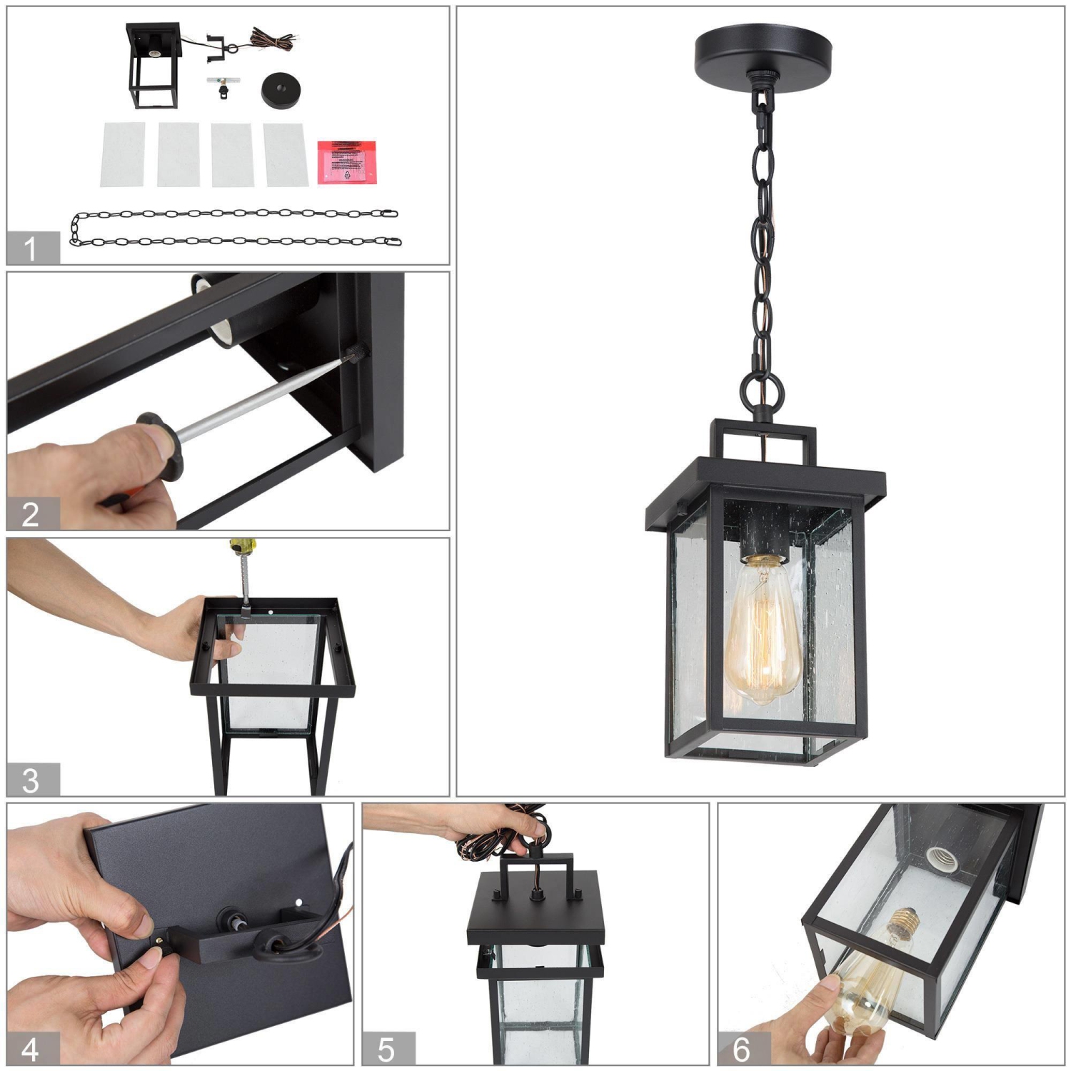 Modern 1-Light Black Outdoor Light Patio Exterior Hanging Lantern Pendant Lights