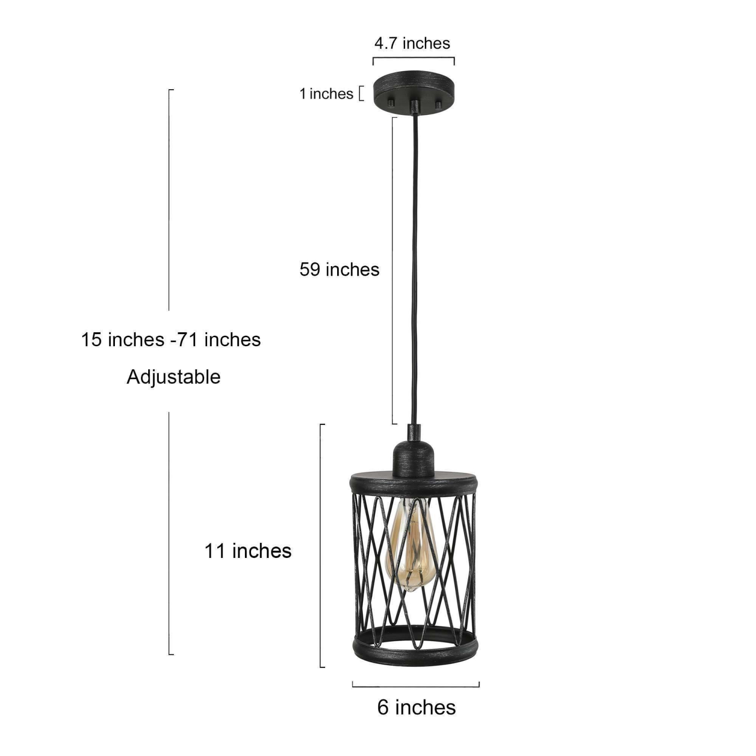 Farmhouse/ Industrial 1-Light Black Cylinder Cage Island Pendant