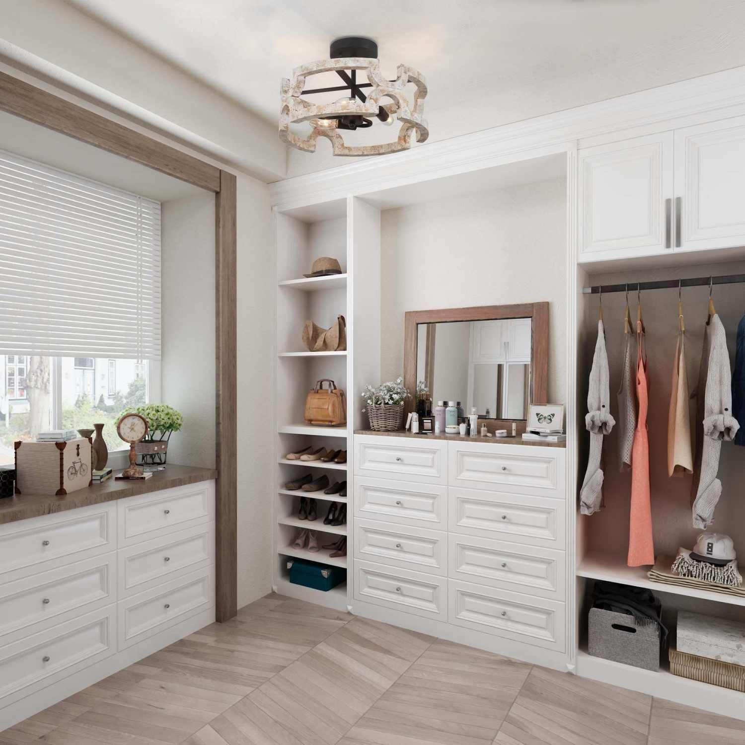 Farmhouse 3-Light Wood Drum Semi-Flush Mount Light