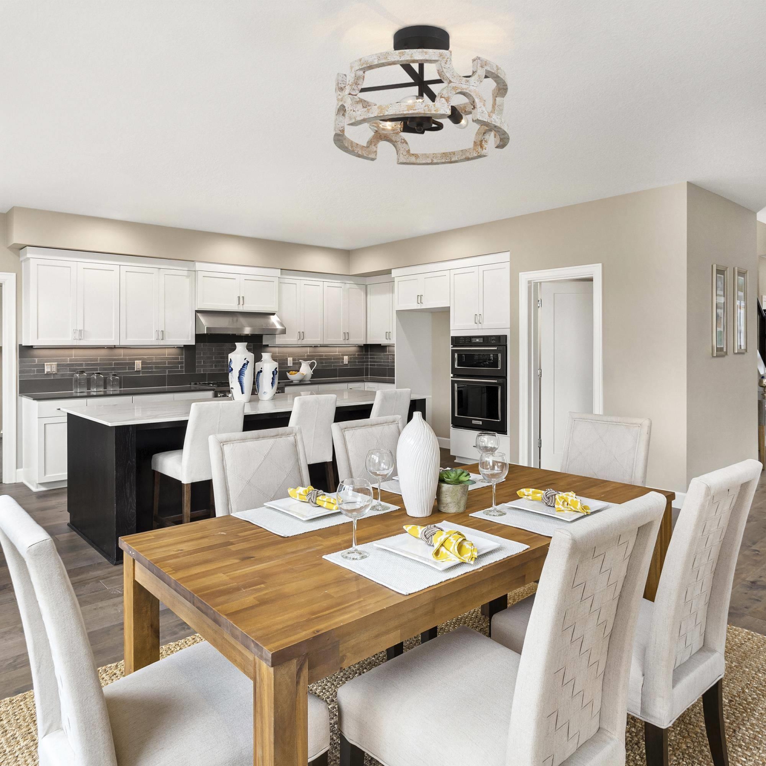 Farmhouse 3-Light Wood Drum Semi-Flush Mount Light