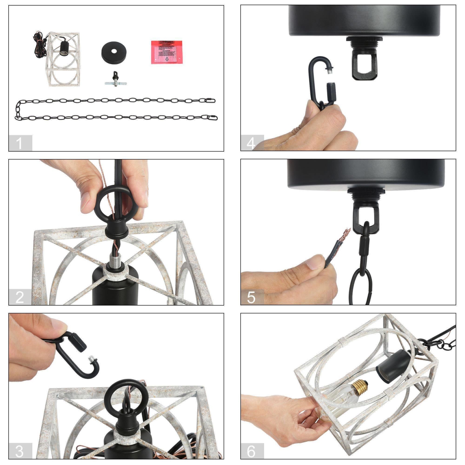 Suspension à 1 ampoule à cage blanche vieillie Farmhouse pour îlot de cuisine