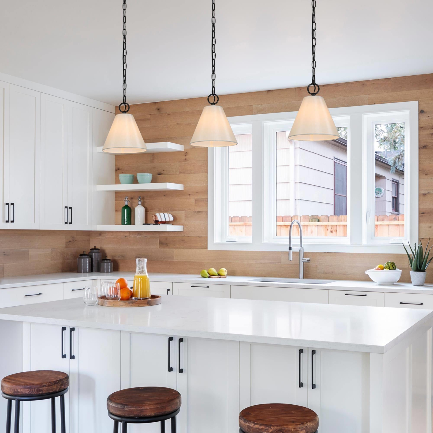 Modern 1-light Pendant Cone Fabric Shade Ceiling Light for Kitchen Island