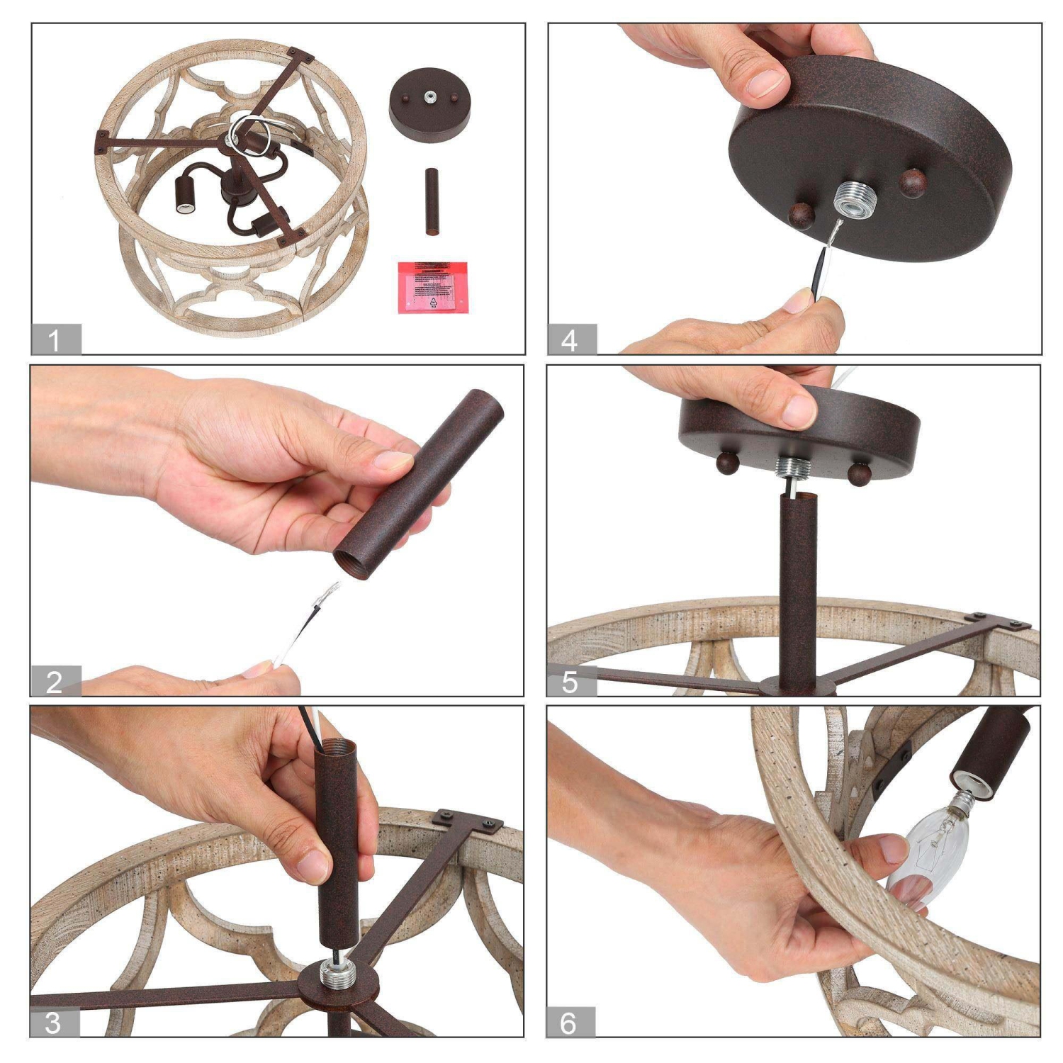 Modern Farmhouse 3-Light Handcrafted Wood Semi-Flush Mount Ceiling Light