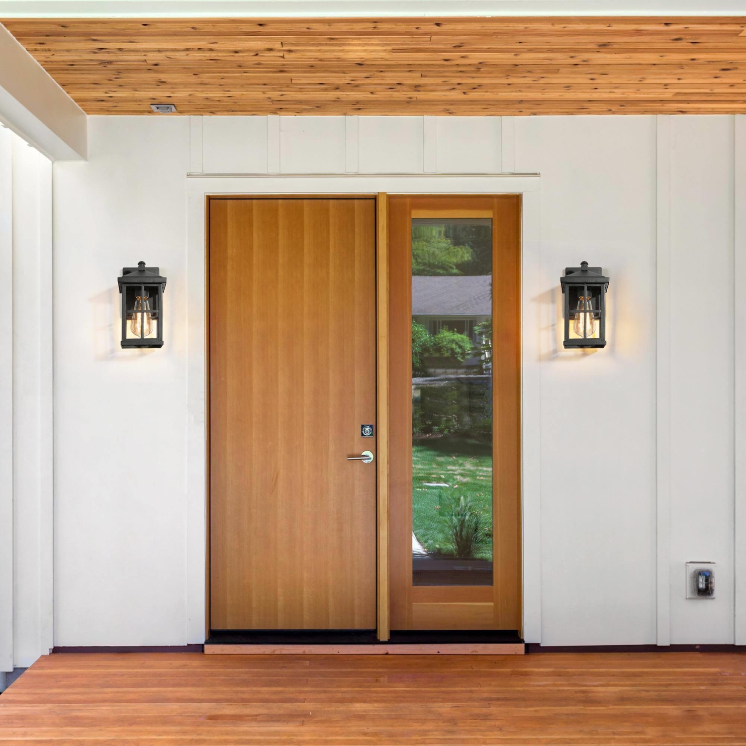 1-Light Black Square Outdoor Sconce Glass Wall Lights