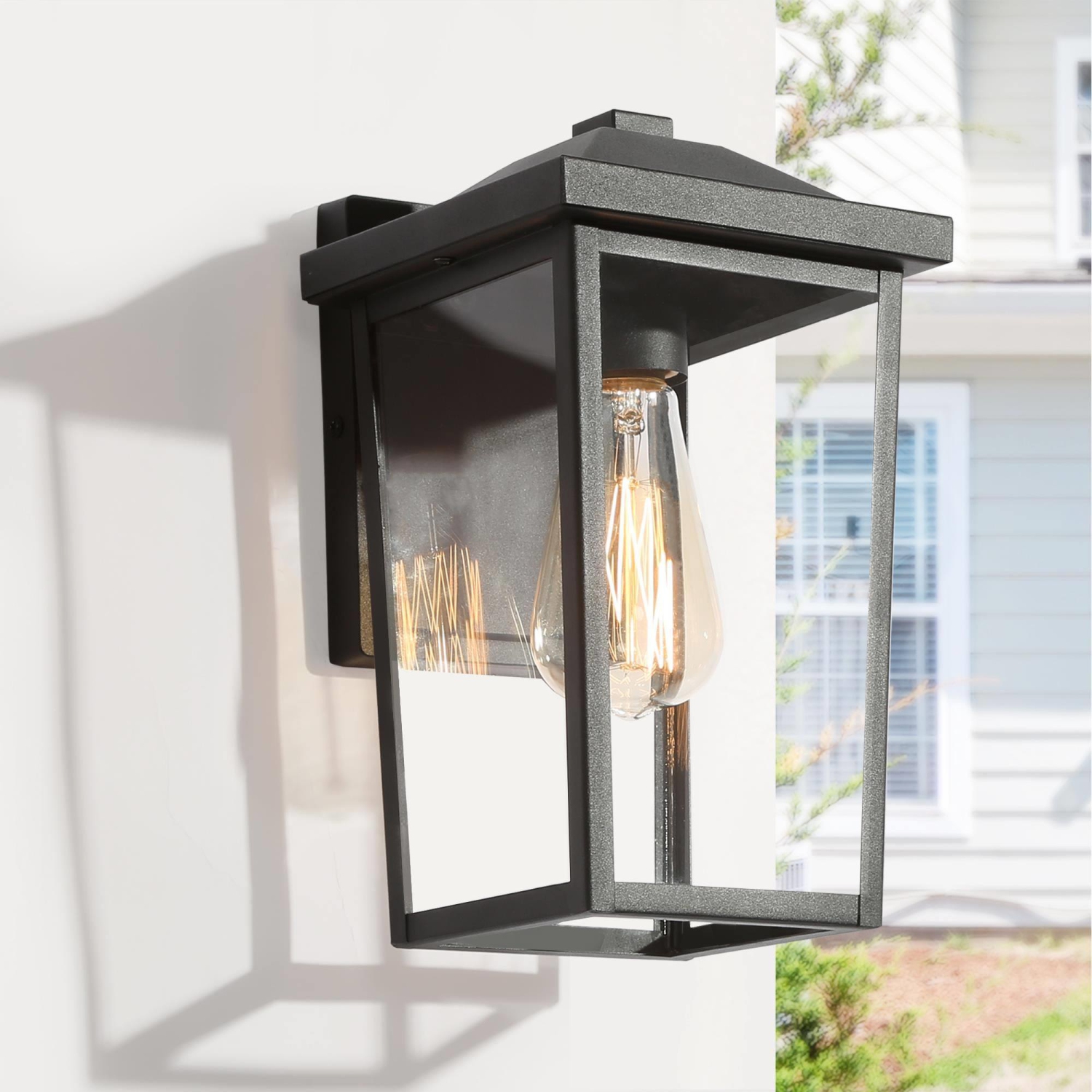 Modern 1-Light Black Outdoor lights Hanging Lantern Porch Pendant Light