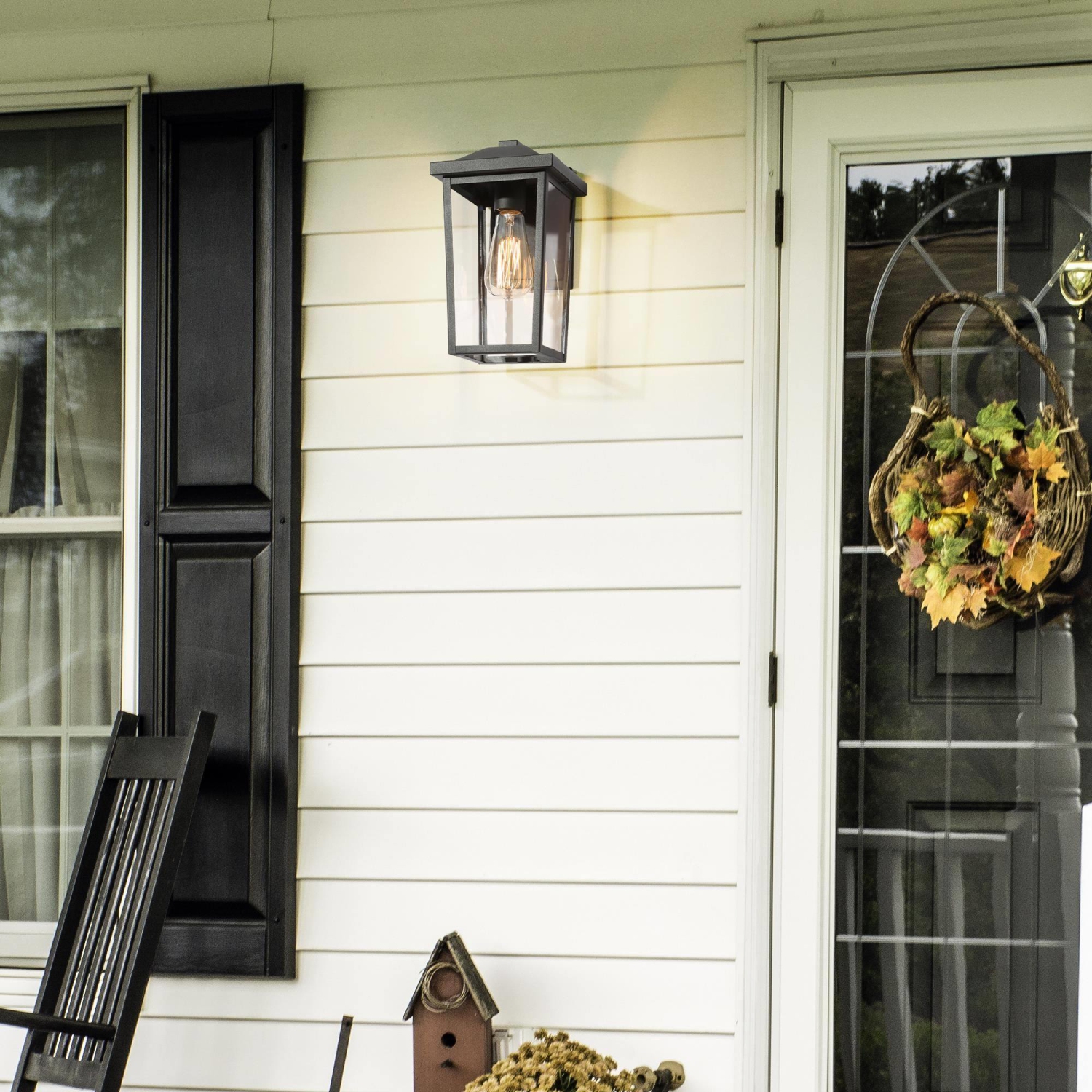 Modern 1-Light Black Outdoor lights Hanging Lantern Porch Pendant Light